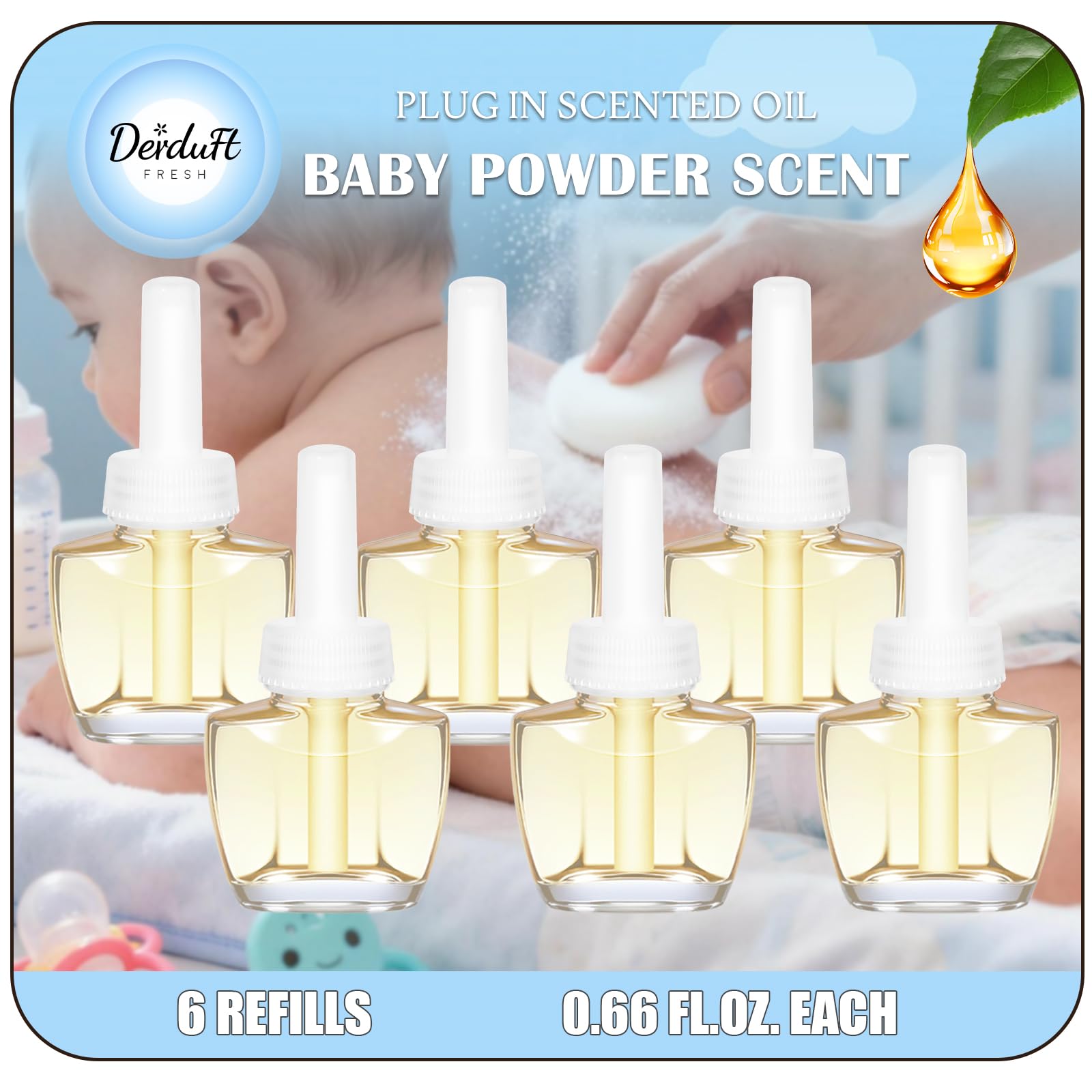 Plug In Air Fresheners Refills - Baby Powder Scent, 6-Pack, 3.96 Fl Oz - Compatible with Air Wick & Glade, Not for Glade Plus, S