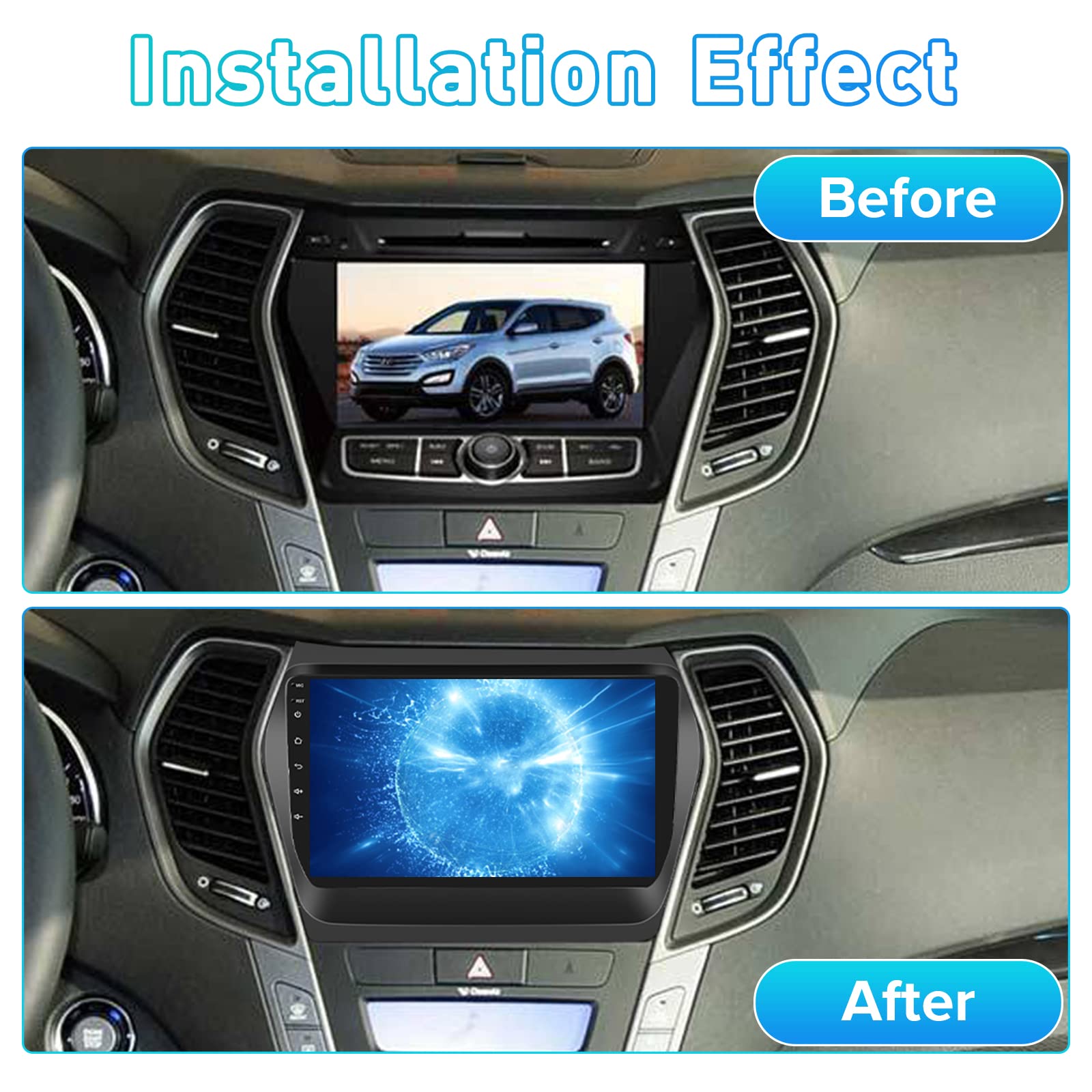 Roinvou [2G+64G] For Hyundai Santa Fe 2013 2017 Car Radio With Wireless Carplay/Android Auto, 9 Inch Android 13 Ips Touch Screen