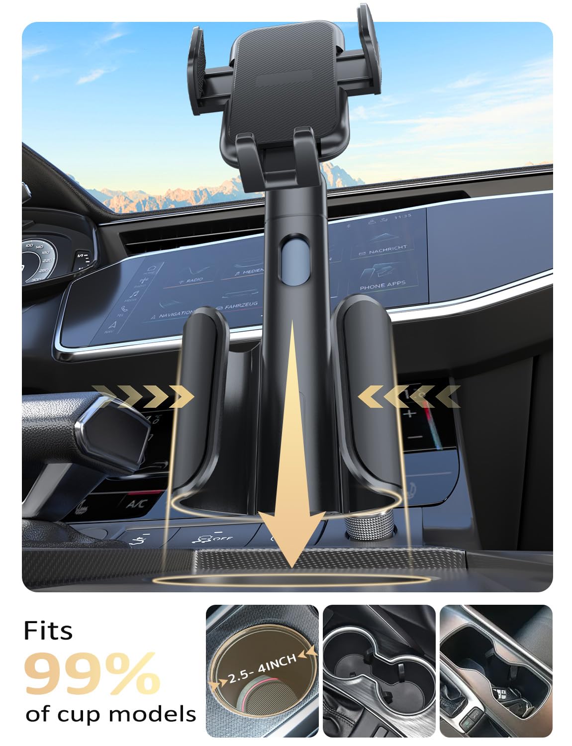 Cup Phone Holder Mount For Car: Upgrade Aluminum Adjustable Rod Cell Phone Cup Holder Stand For Auto | Truck Suv Compatible With