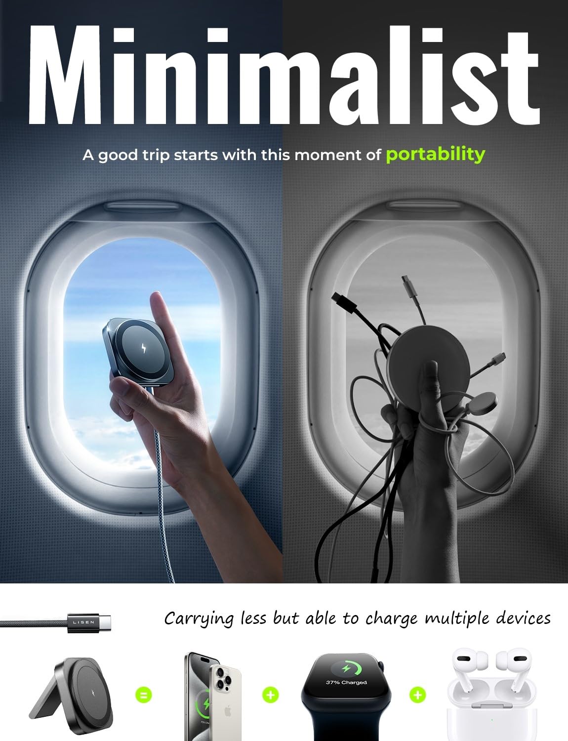 Lisen For Magsafe Charger Stand For Apple,Travel Charger For Iphone 16 Pro Charging Station Pad,Magnetic Wireless Charger For Ip