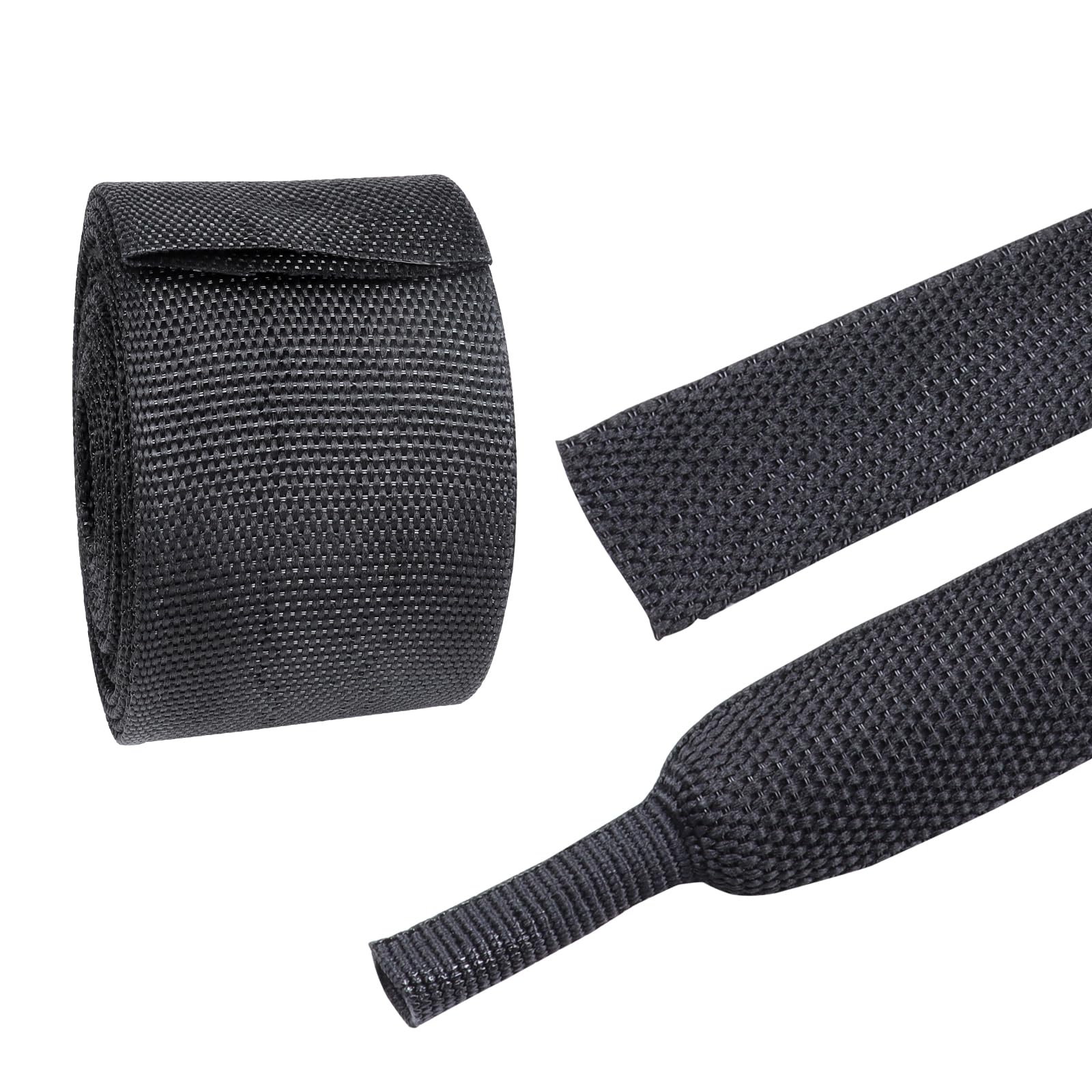 Sonoreboom 2 In 1 Ratio Heat Shrink Fabric Braided Sleeving, 1''   24 Feet Soft, Flexible And Sealing Black Shrinkable Braiding