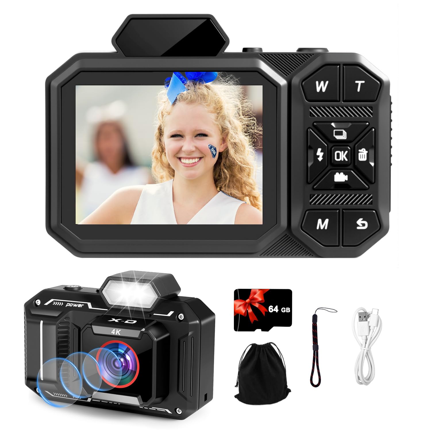 Digital Camera, Bextgoo 4K Vlogging Camera With 64Gb Card, 48Mp Autofocus Camera For Photography, 12X Digital Zoom Compact Camer