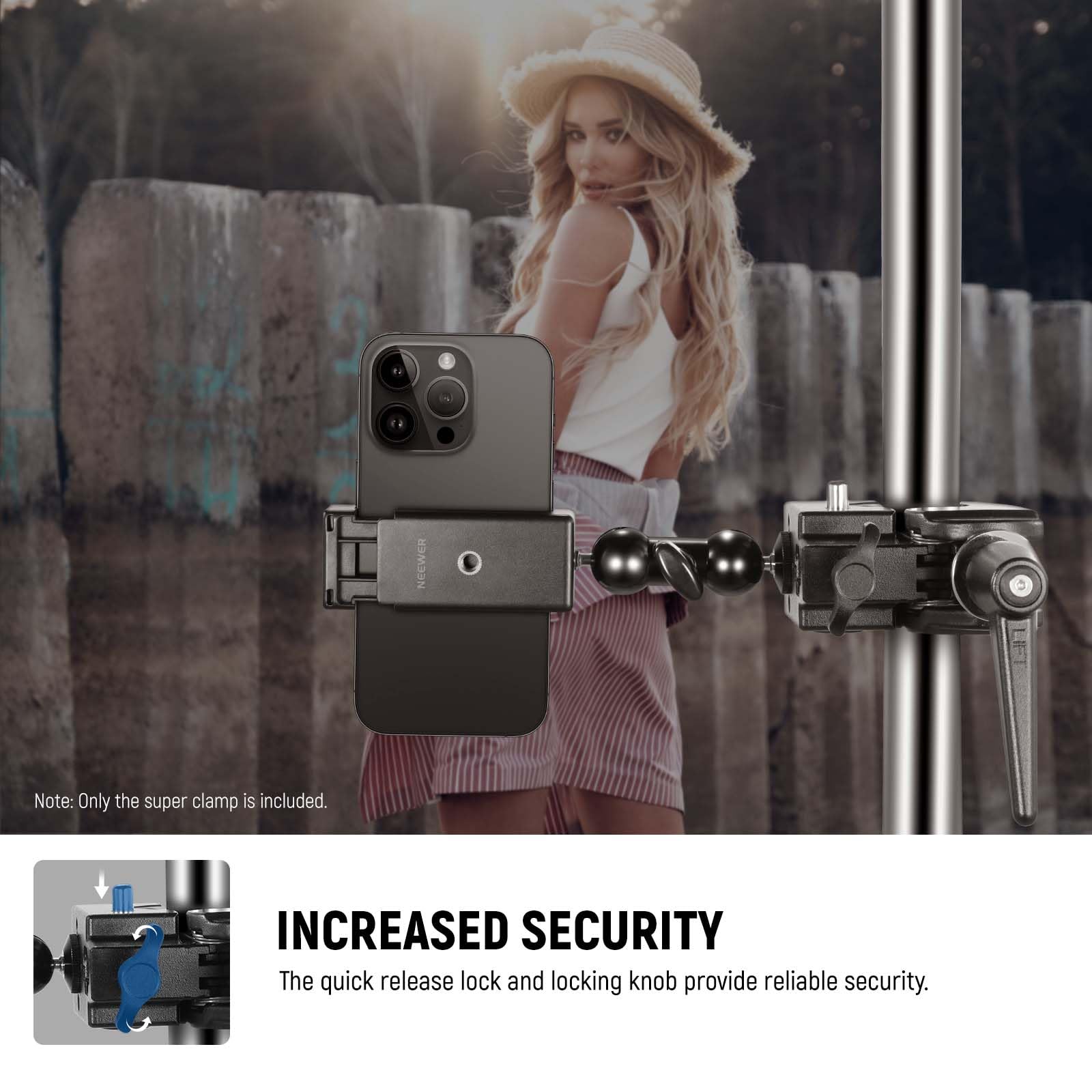 Neewer Super Clamp With 5/8'' Stud, Spring Lock, 2.4'' Jaw Grip Heavy Duty Crab Pole Clamp For Round Pipe Flat Surface, For Phot