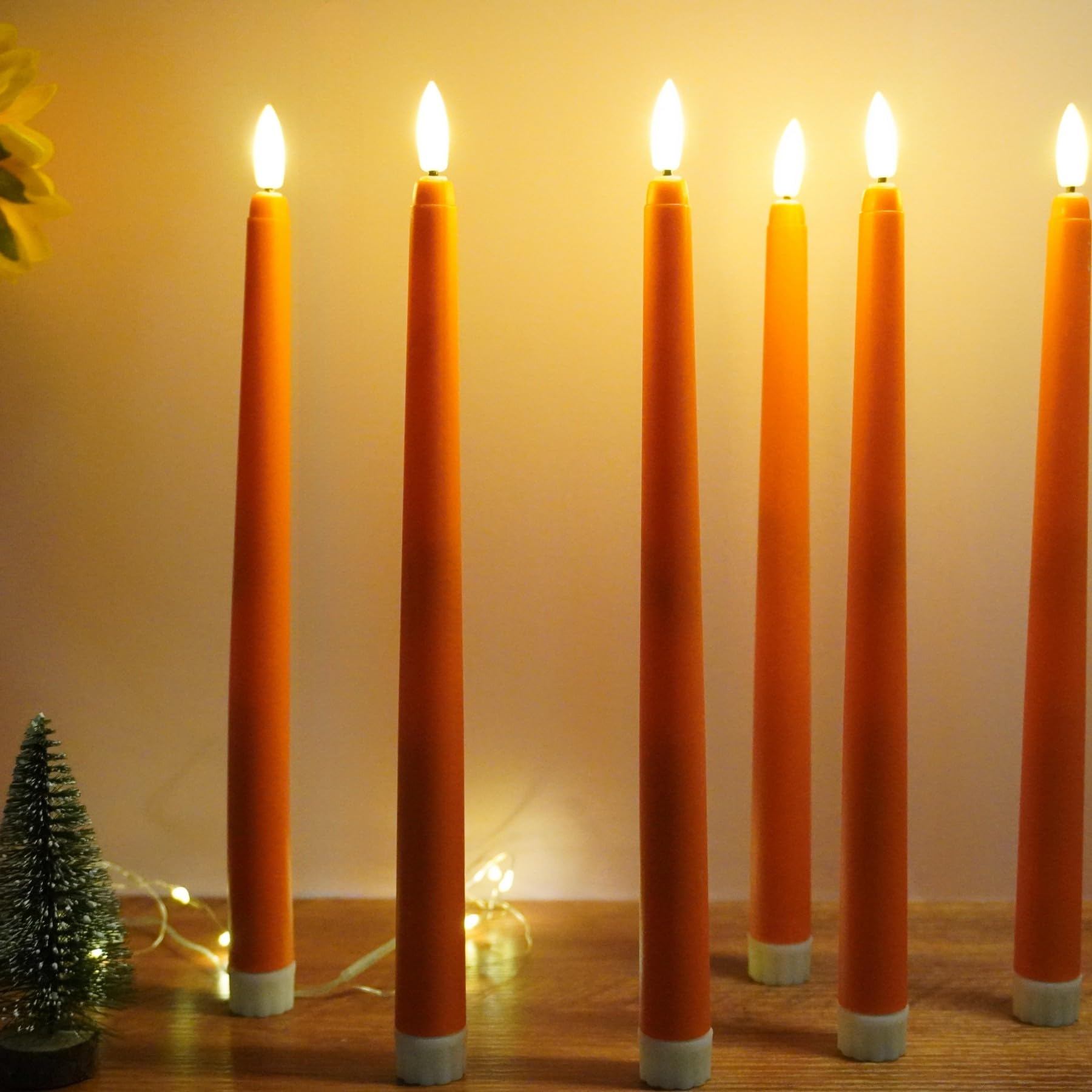 Ni Jasw Orange Flameless Taper Candles With Remote, Flickering Battery Powered Fall Thanksgiving Led Candlesticks Set Of 4