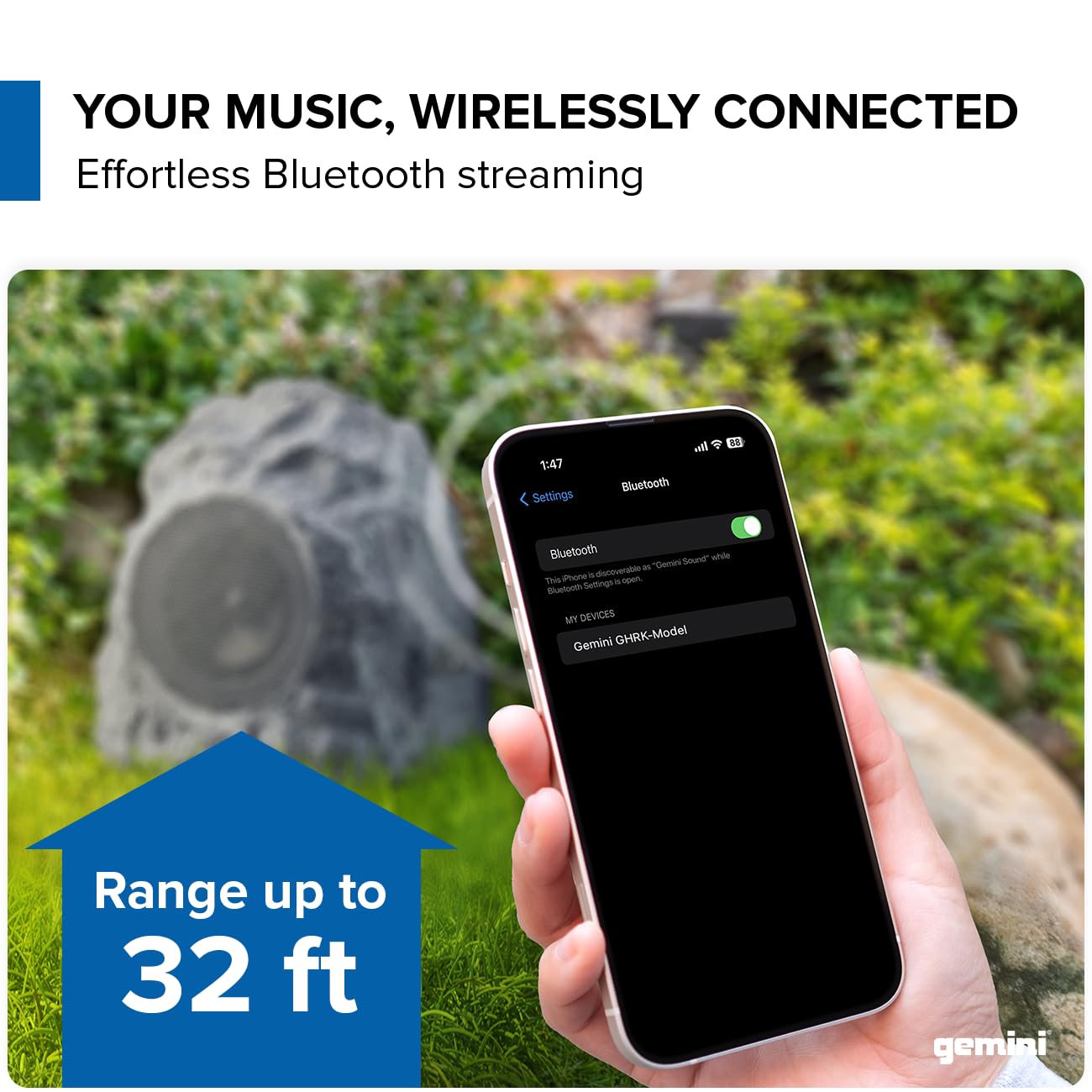 Gemini Sound Ghrk 400 Pr Rechargeable Bluetooth Outdoor Rock Speaker Pair   Wireless, Waterproof Ipx5, Tws Stereo Pairing, 10 Hour Play Time Battery For Patio & Garden Audio