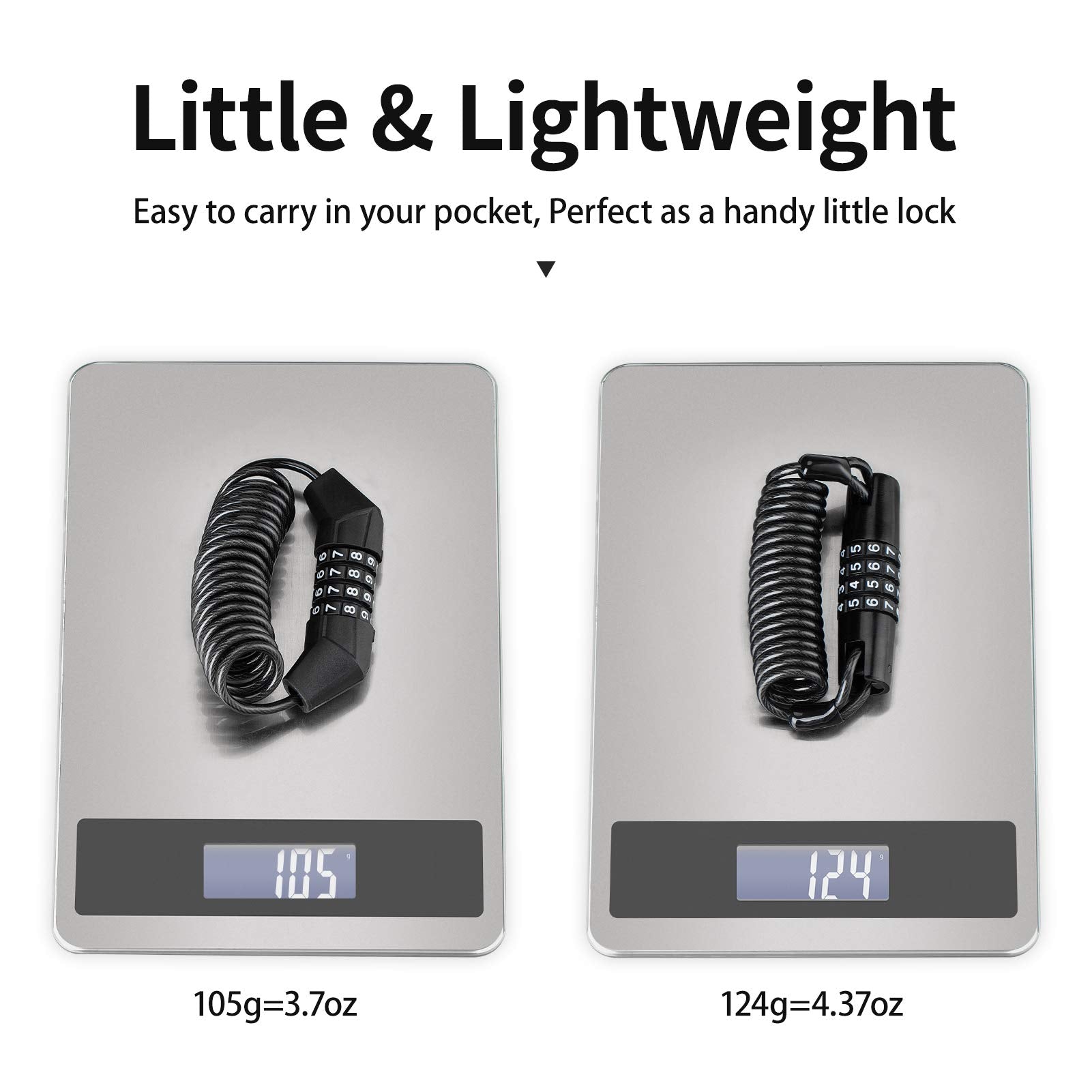 Rockbros Motorcycle Helmet Lock, Bike Helmet Lock, 4 Digit Little Cable Lock, Retractable Luggage Lock, Stroller Lock, Black, 2P