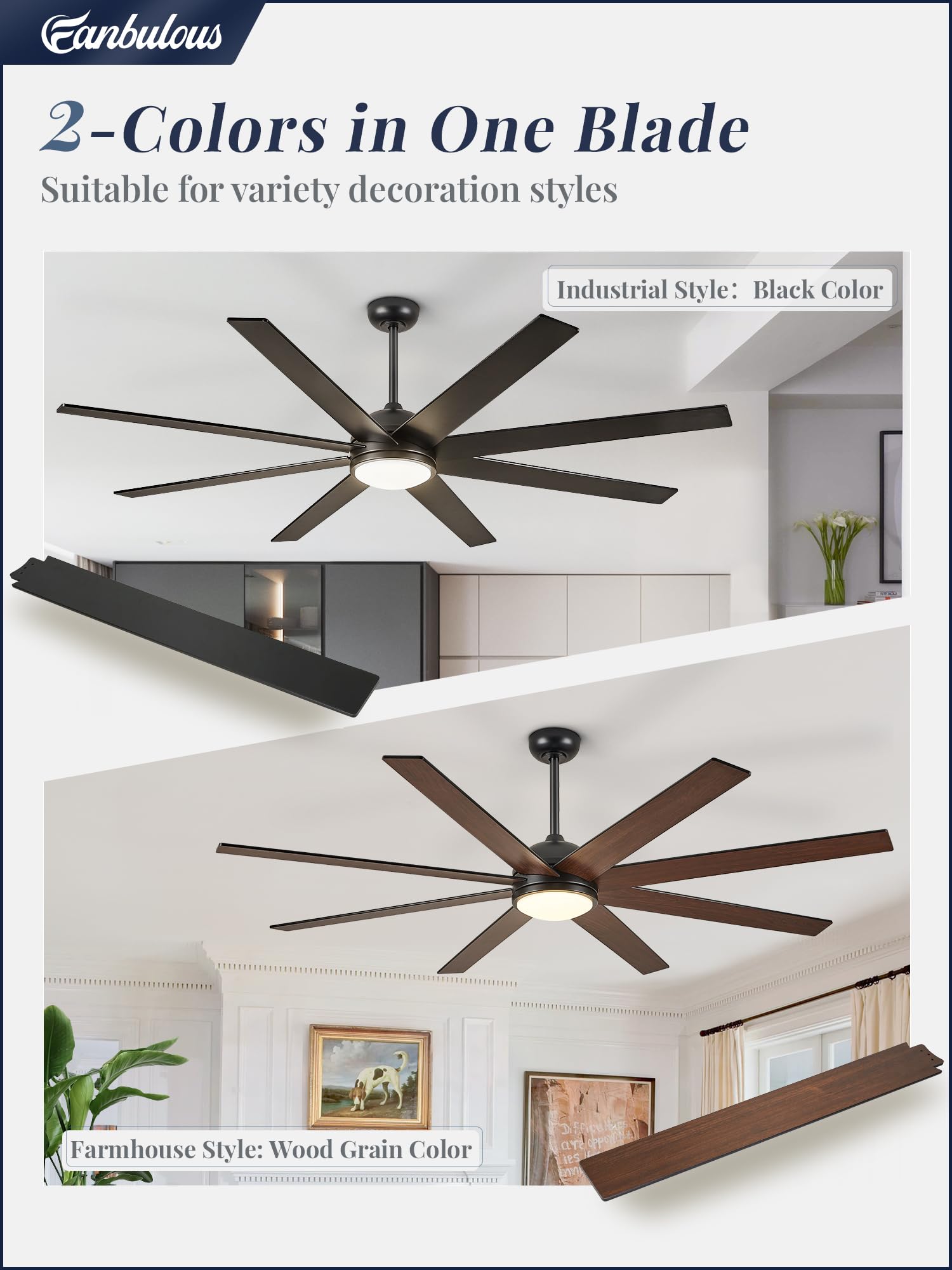 Fanbulous 65 Inch Ceiling Fans With Lights And Remote, Black Indoor/Outdoor Ceiling Fan With Quiet Reversible Dc Motor, 6 Speeds