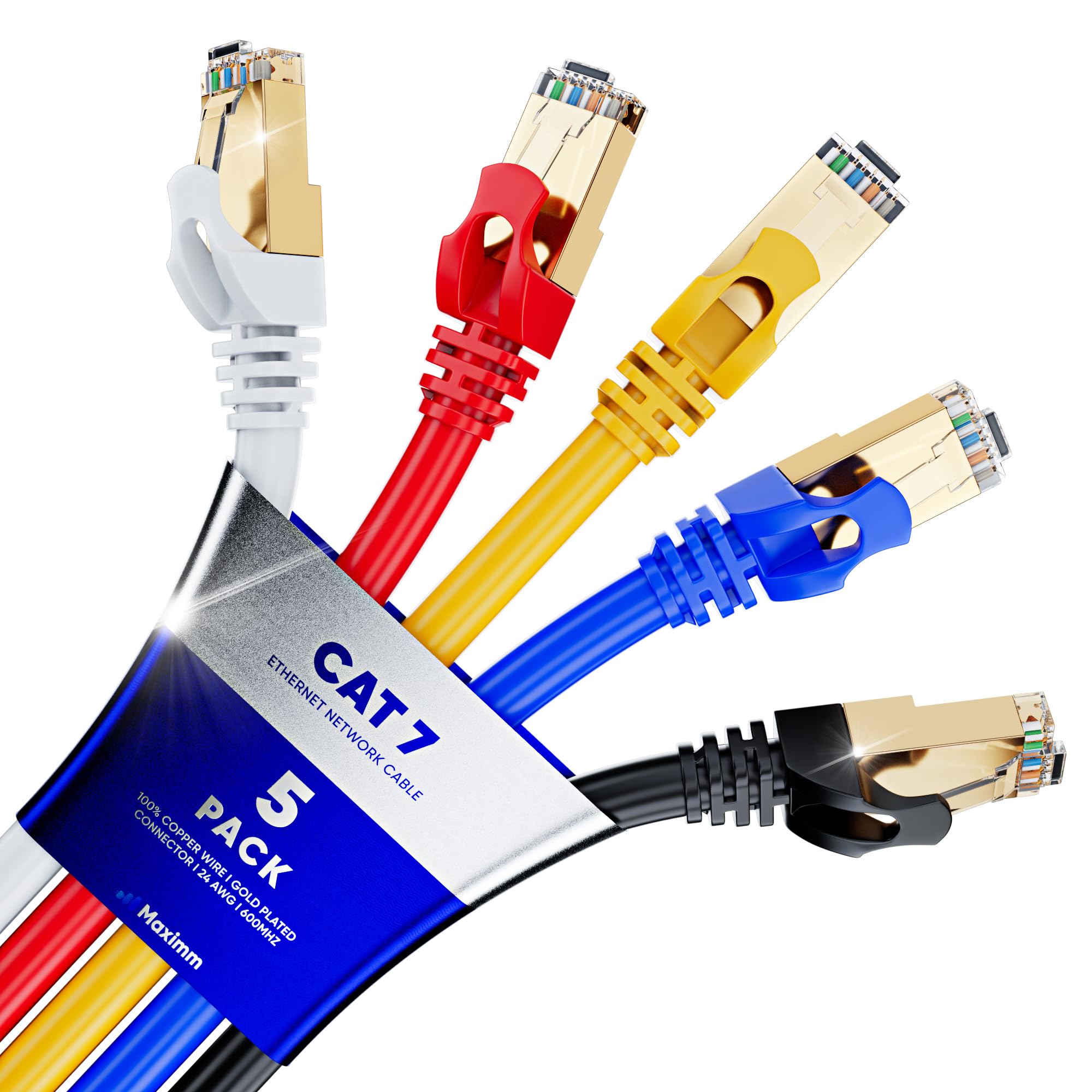 Cat 7 Ethernet Cable 12 Ft   High Speed Internet & Network Lan Patch Cable, Rj45 Connectors   12Ft / Multicolor / 5 Pack   Perfect For Gaming, Streaming, And More
