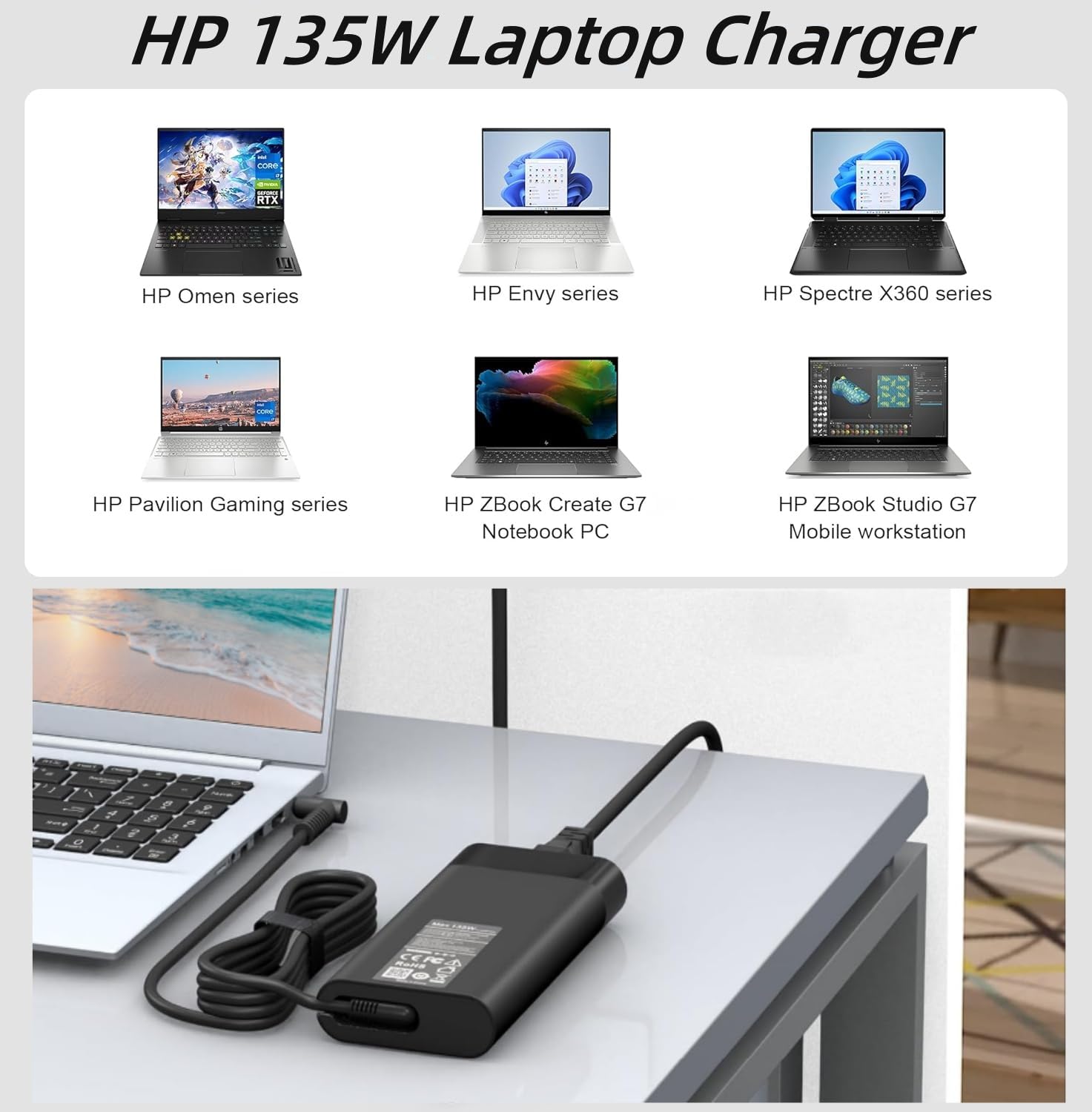 135W Laptop Charger For Hp Spectre X360 15T Df100 15 Df000 16T F10 16 2 In 1 Laptop Hp Omen Pavilion Gaming 15 17 Ec0013Dx 15 Ec