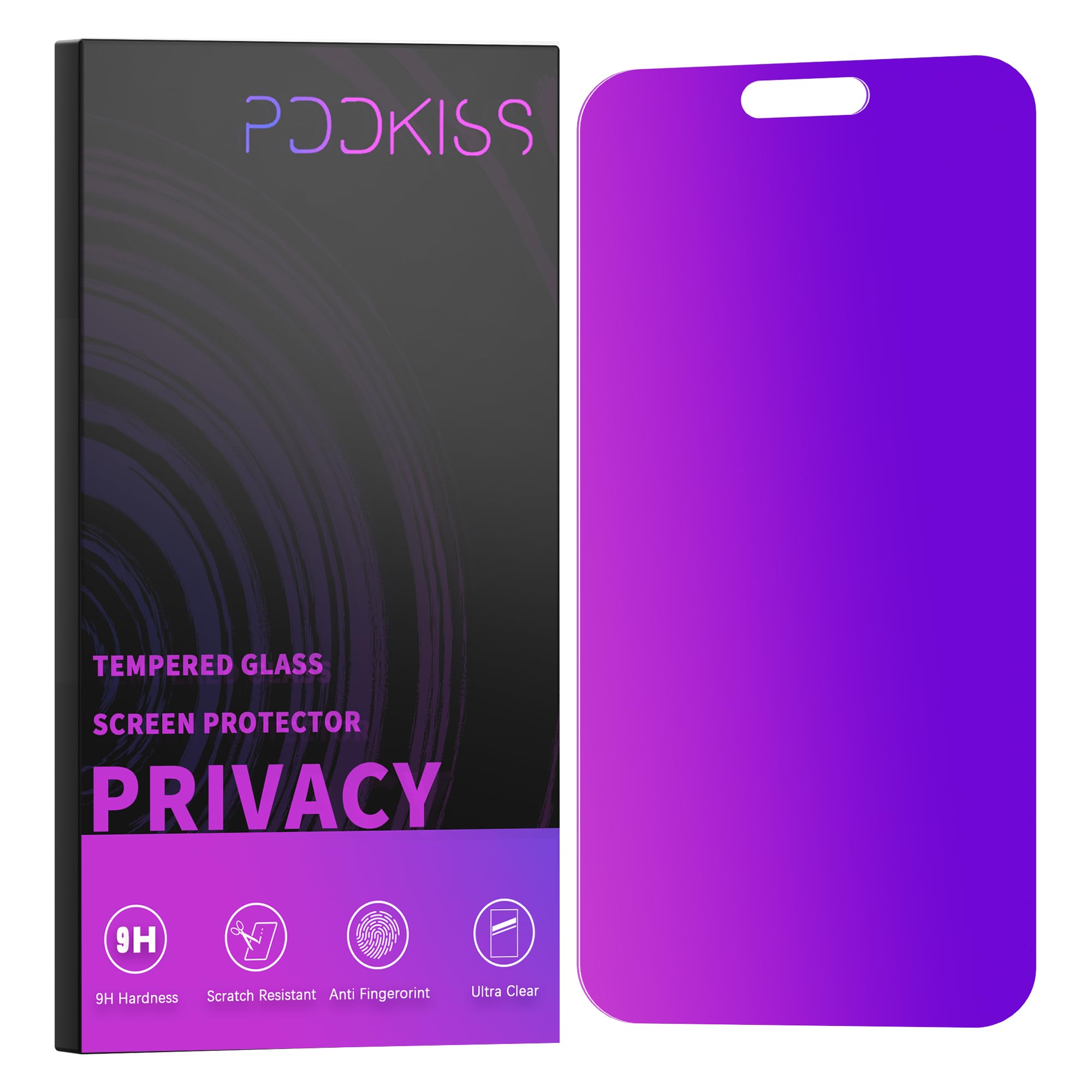 Pddkiss Compatible For Iphone 15 Pro Privacy Screen Protector Tempered Glass 6.1 Inch, Purple Gradient Anti Spy Anti Blue Light