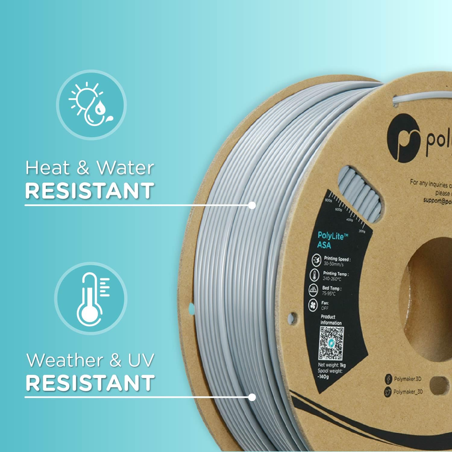 Polymaker Asa Filament 1.75Mm Grey, 1Kg Asa 3D Printer Filament, Heat & Weather Resistant   Asa 3D Filament Perfect For Printing