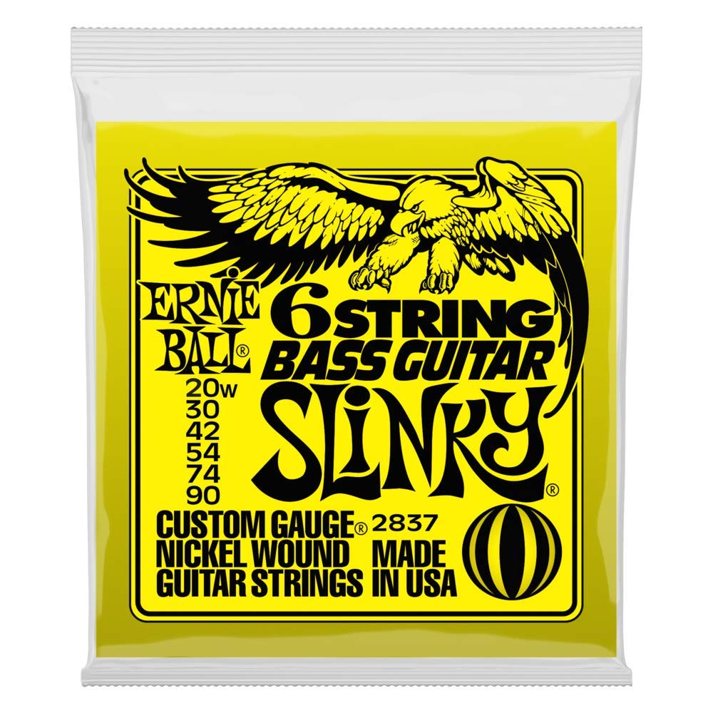 Ernie Ball 6 String Short Scale Bass Slinky Nickel Wound Electric Guitar Strings, 20W 90 Gauge (P02837)