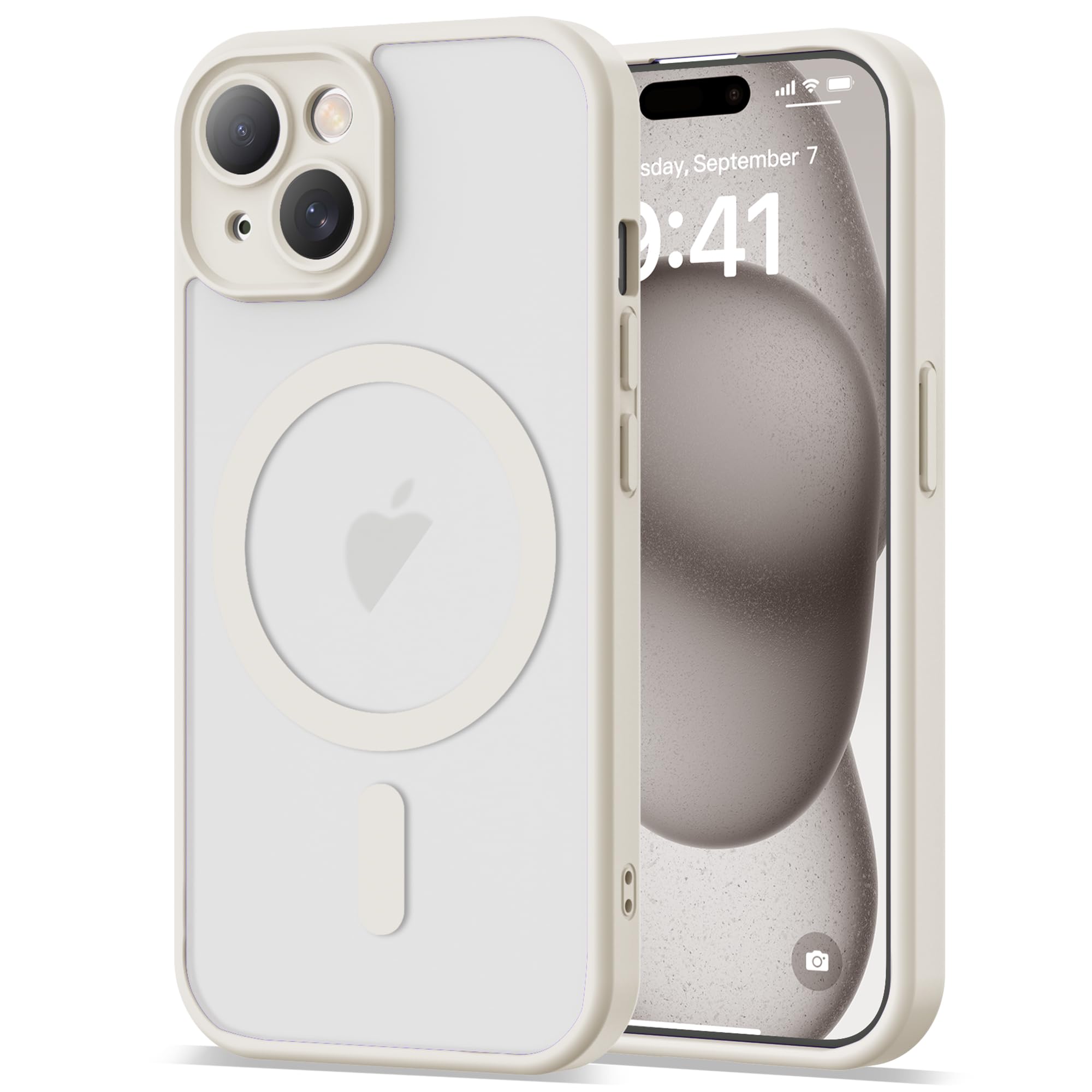YEMORAN Compatible with iPhone 15 Case 6.1 [Compatible with Mag-Safe][Full Camera Protection] Magnetic Matte Translucent Phone C