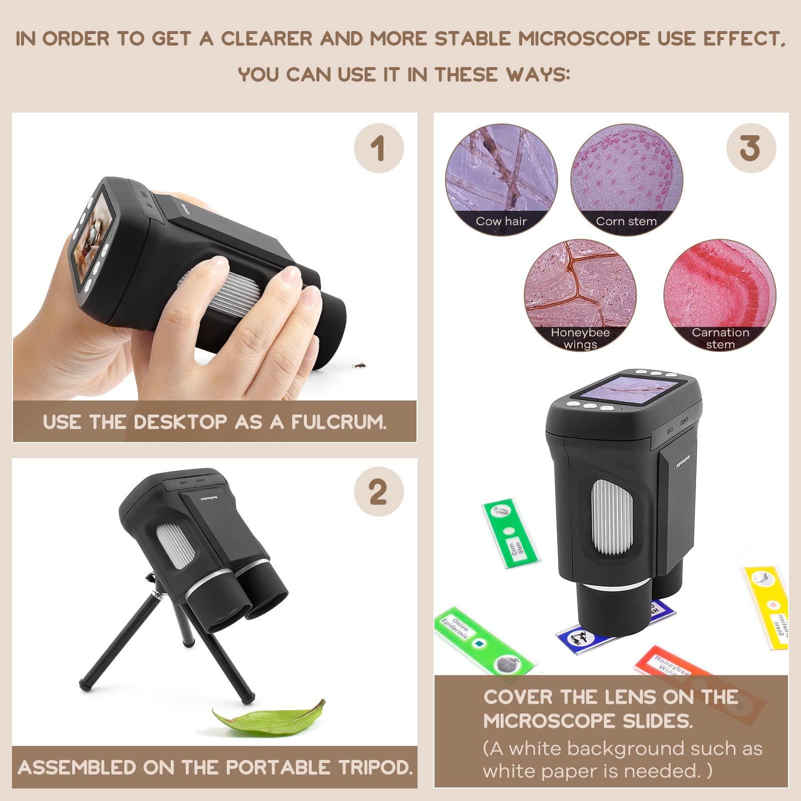 Andonstar Ad122 Kids Microscope&Telescope Double Lens, Portable Handheld Microscope Binoculars, Digital Camera&Video Microscope