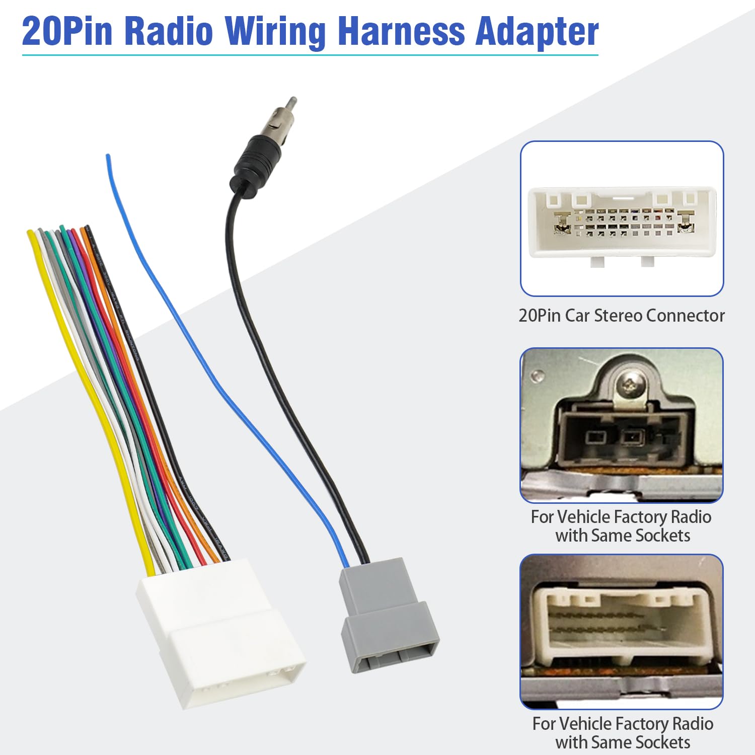 Jayubien 20Pin Wiring Harness For Nissan Radio Wire Antenna Adapter Kit Compatible With Altima Versa Sentra Frontier Xterra Tita