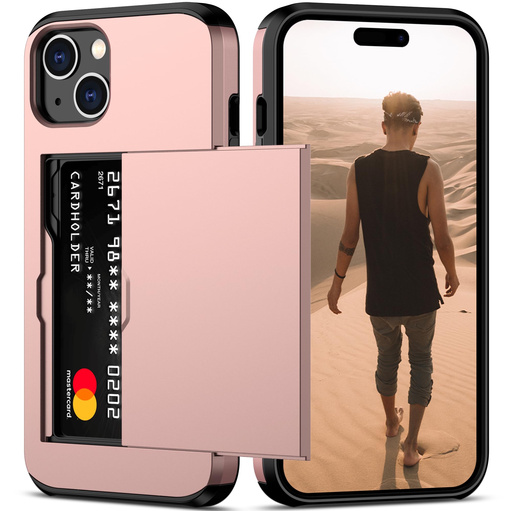 Nvollnoe Compatible With Iphone 15 Plus Case With Card Holder Heavy Duty Protective Dual Layer Shockproof Hidden Card Slot Slim