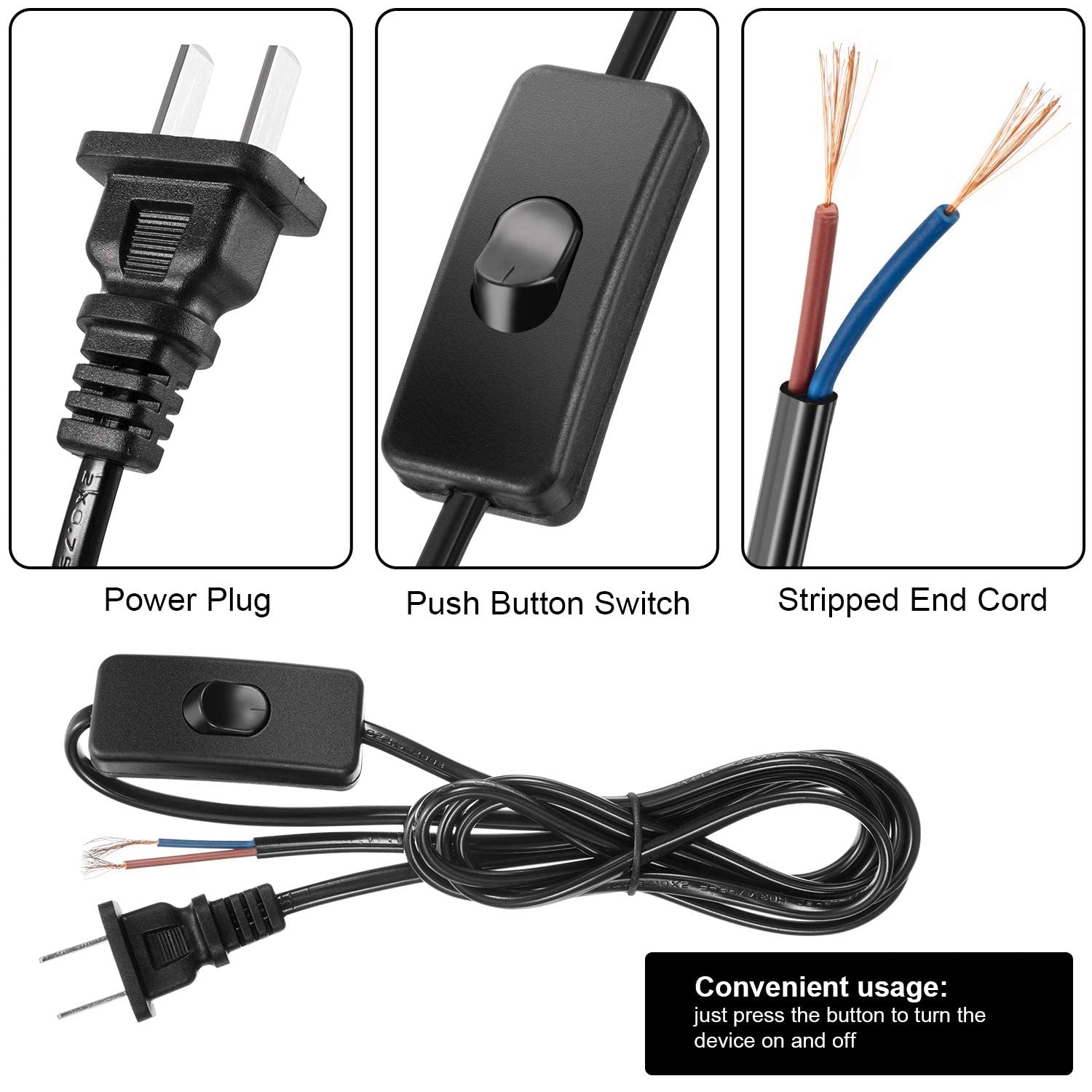 Pelopy 10 Packs Light Cord Set Lamp Cord Cable Cord With Molded Plug, Pure Copper Stripped Ends Ready For Wiring,110 220V, 50W?6