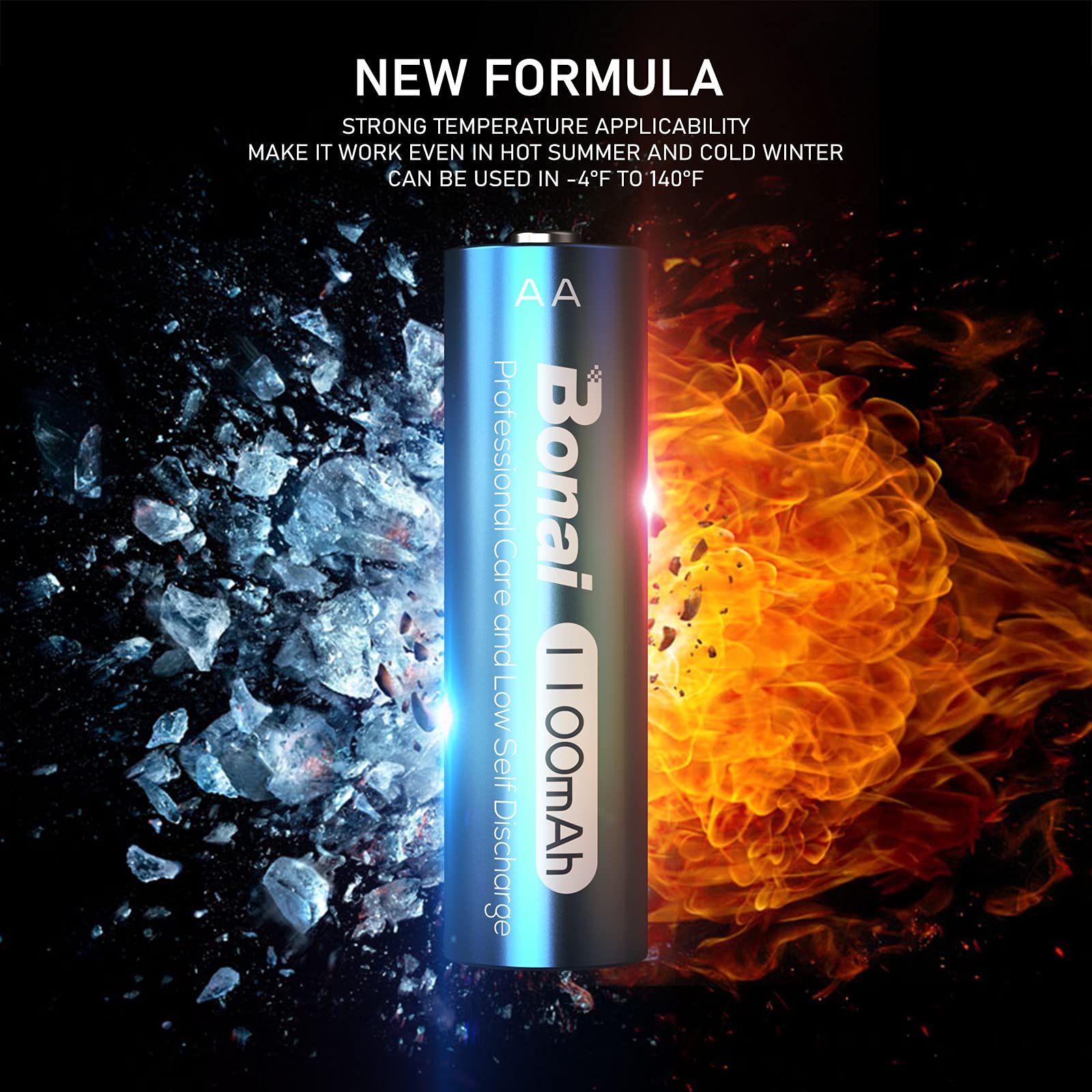 Bonai Aa Rechargeable Batteries, High Capacity 1100Mah Nimh Battery For Outdoor Solar Lights 1.2V Pre Charged Double-A Batteries