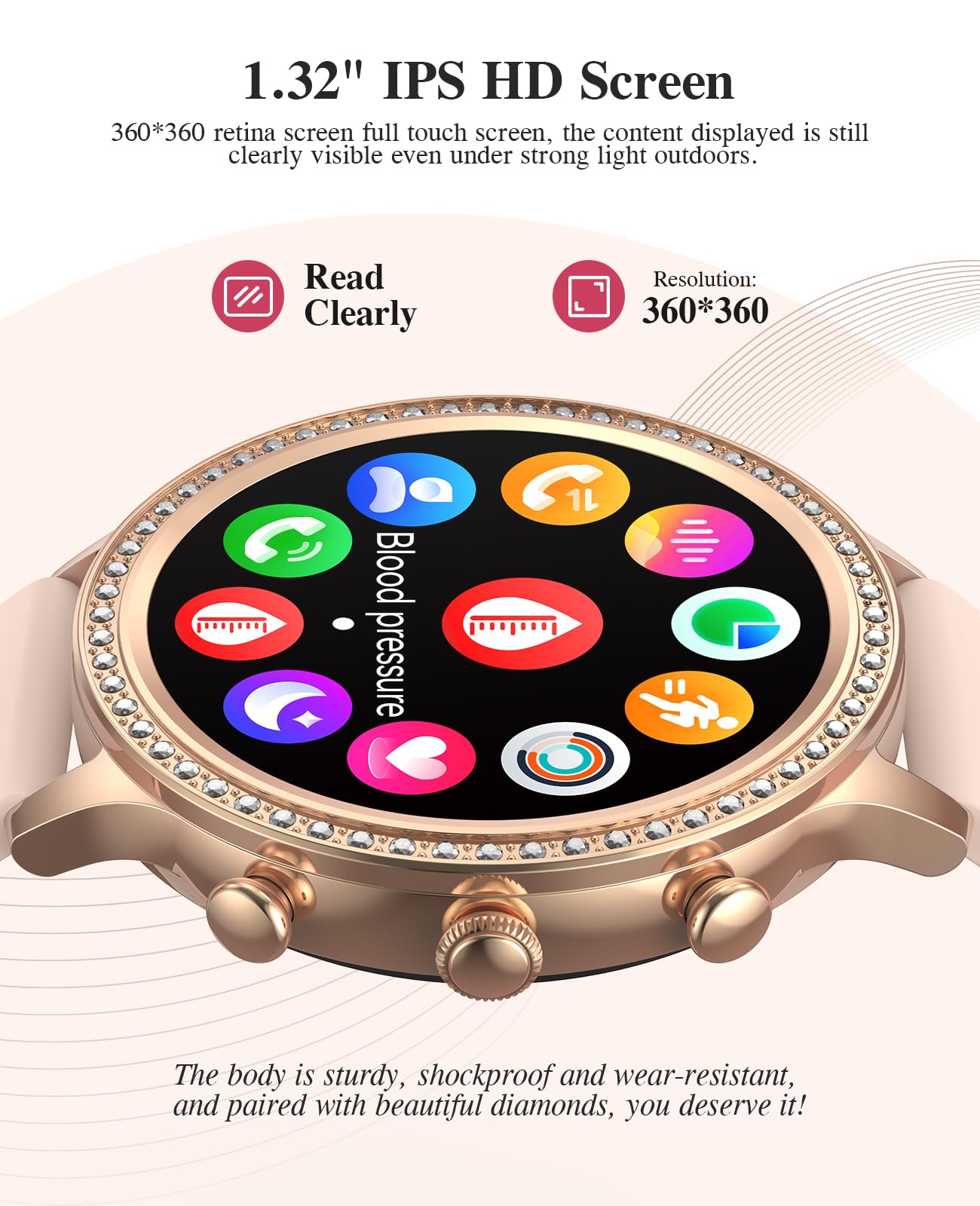 Souyie Smart Watches For Women With Diamonds (Answer/Make Calls), 1.32 Display, Smartwatch For Android Ios Phones, Ip67 Waterpro