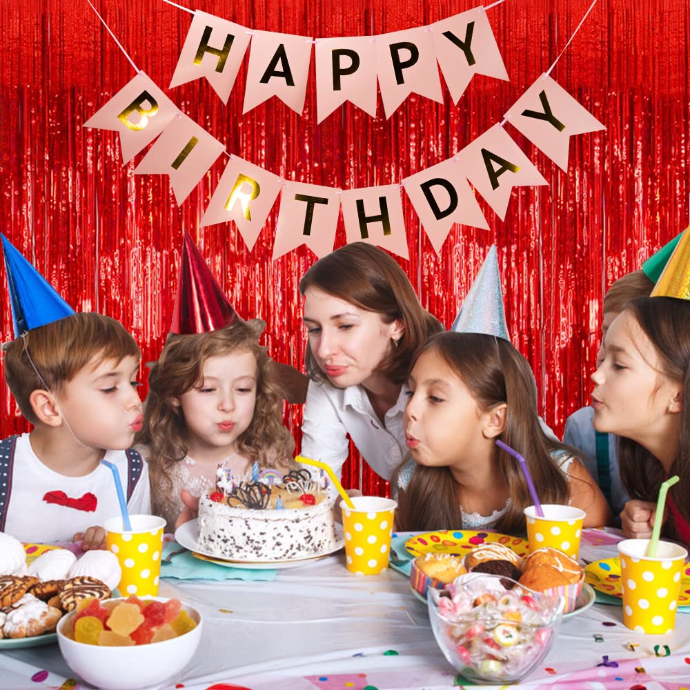 5 Pack Foil Curtain Backdrop Red Metallic Tinsel Foil Fringe Curtains Photo Booth Props For Birthday Wedding Engagement Baby Sho