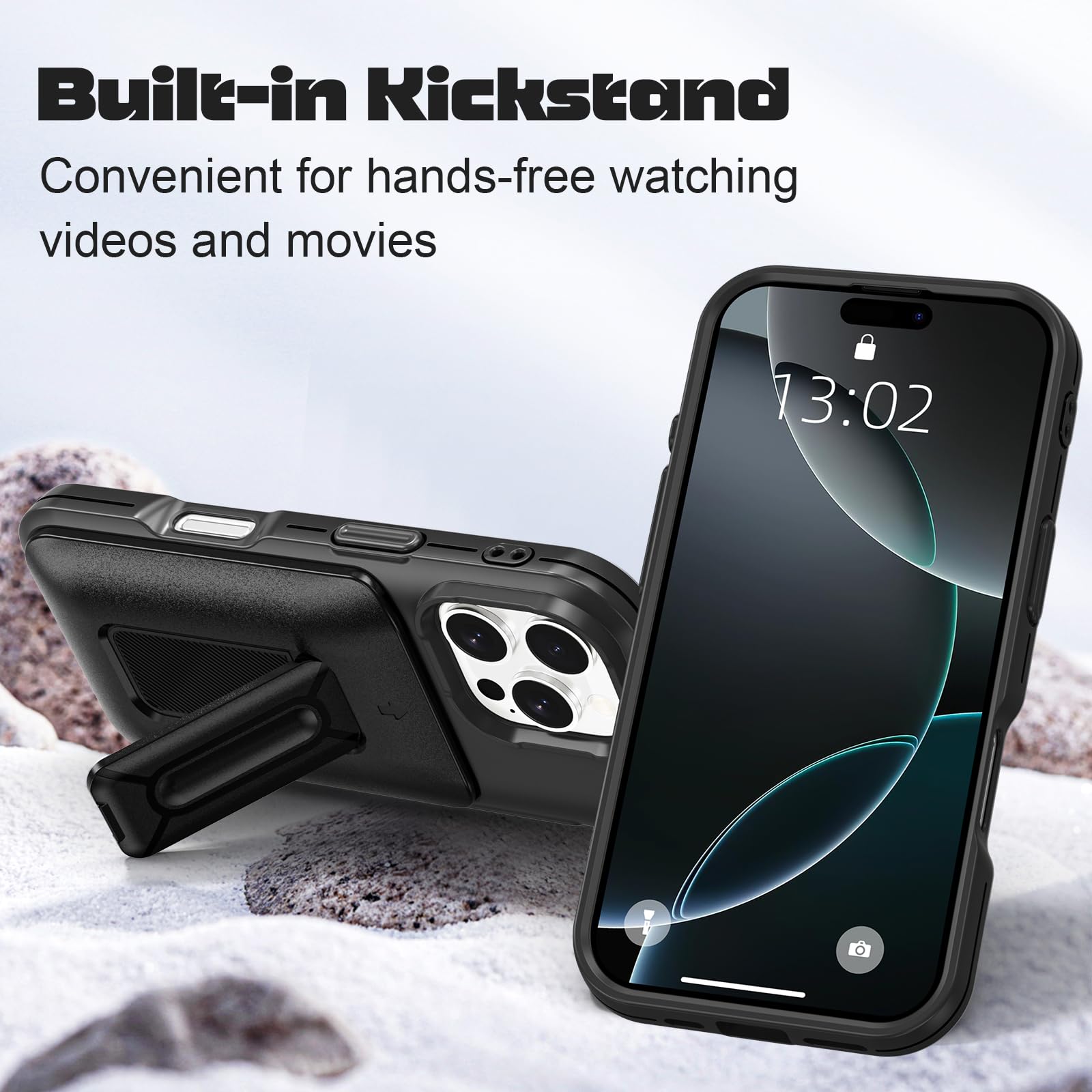 Samonpow For Iphone 16 Pro Case Wallet With Card Holder [3 Cards] & Stand Heavy Duty Protective Shockproof Hidden Card Slot Wall