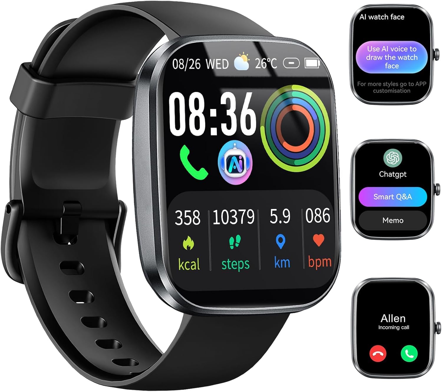 uaue AI Smart Watch with ChatGPT, 1.91 Bluetooth Calling Smartwatch for Men Women, 110+ Fitness Modes Activity Tracker, Sleep/He