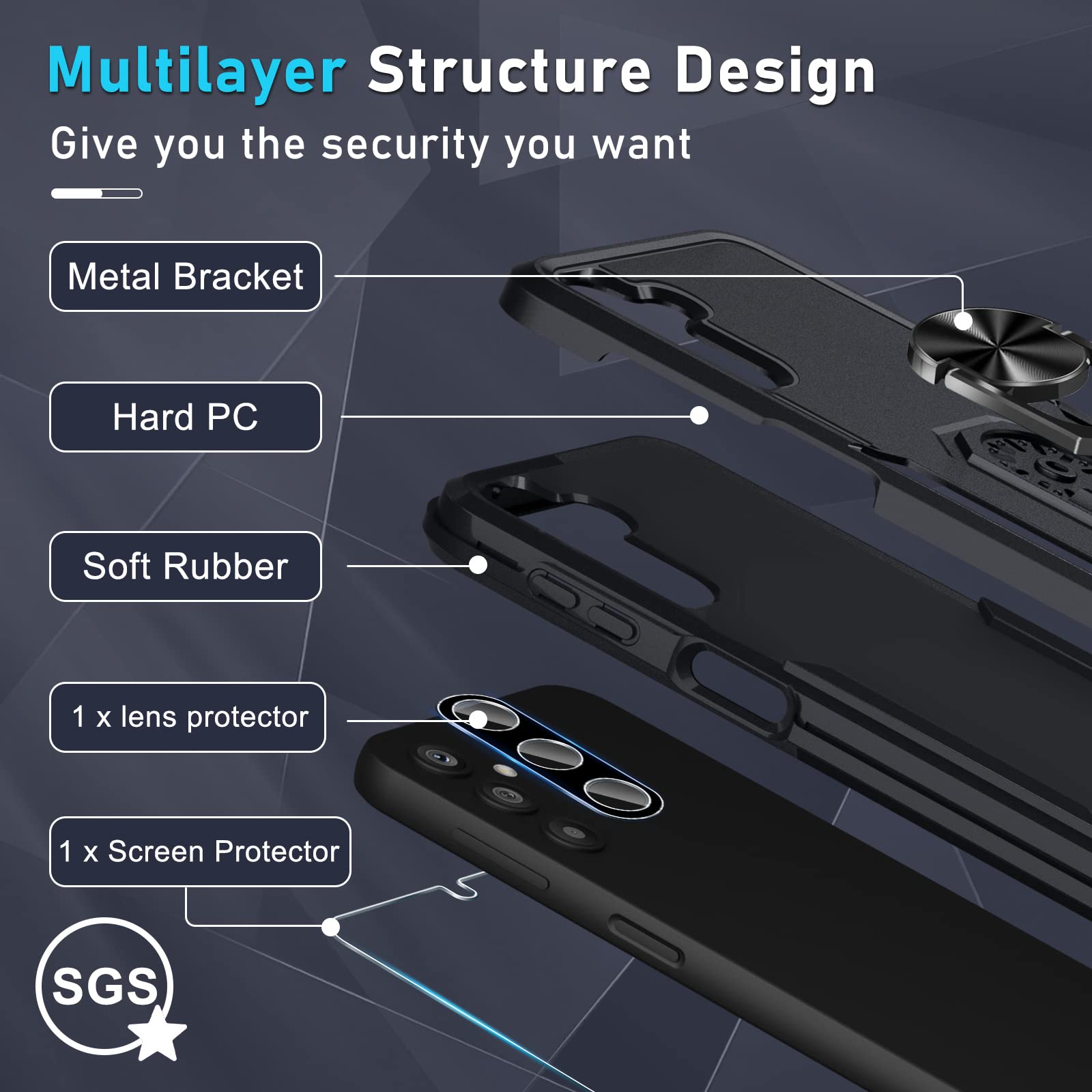 Janmitta Compatible With Samsung Galaxy A14 5G Case With Screen Protector+Camera Lens Protector,Heavy Duty Full Body Phone Cover