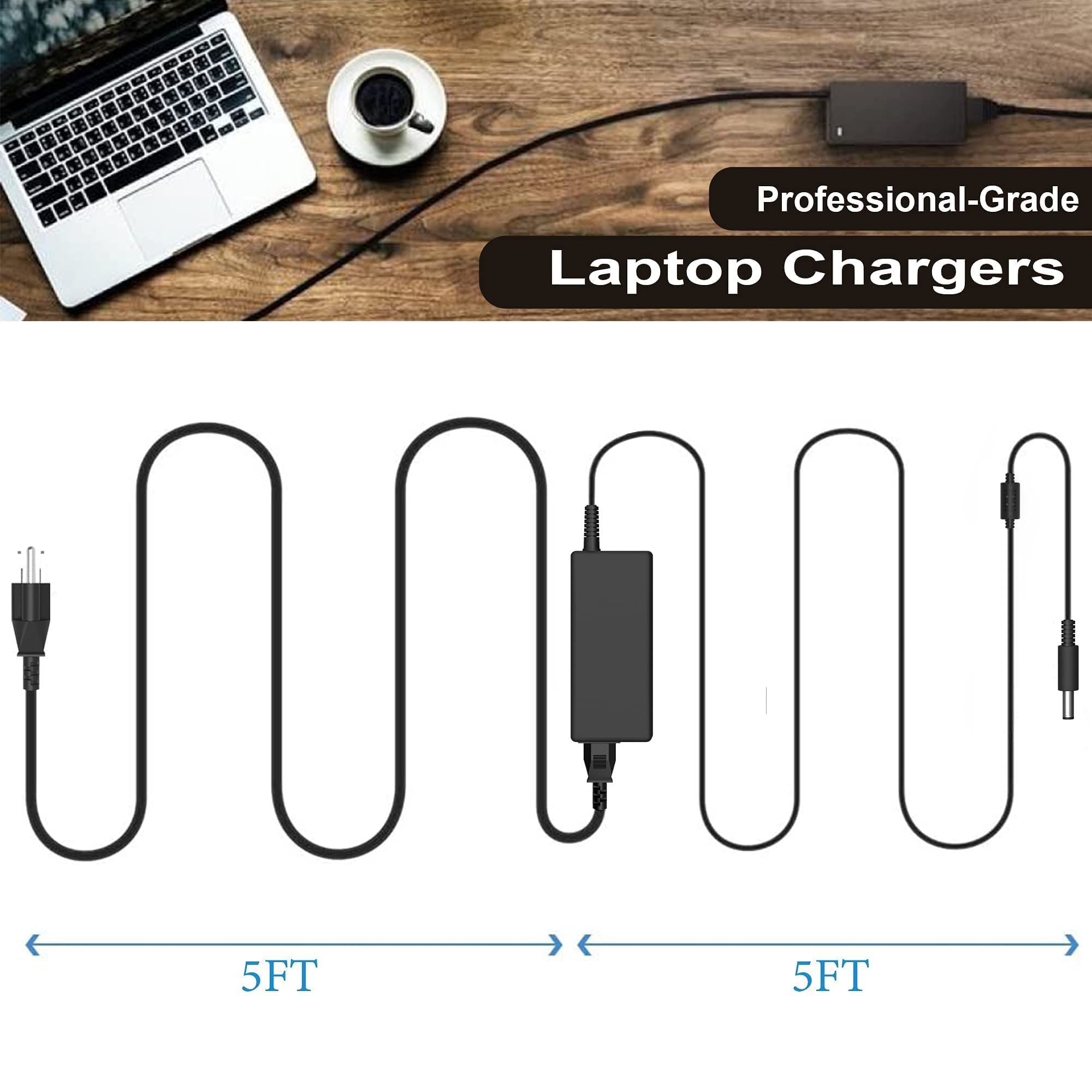 65W Dell Inspiron Charger,Replacement For All Round Connectors Dell Laptop Charger 65W/45W 15 3000 15 5000 15 7000 15 3552 Serie