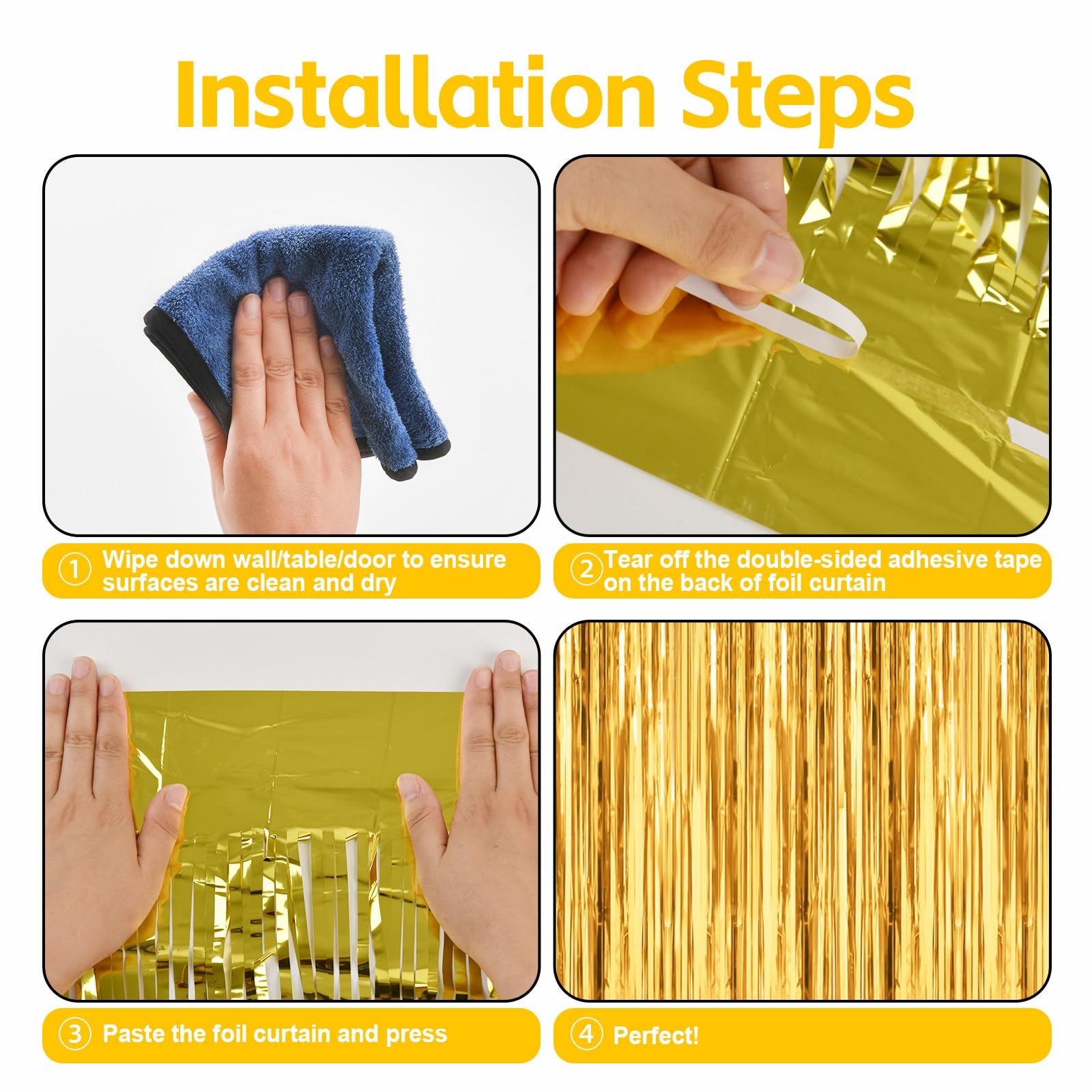 3 Pack 3.3 Ft X 9.9 Ft Gold Tinsel Curtain Party Backdrop Decorations, Metallic Foil Fringe Backdrop Door For Bachelorette Party