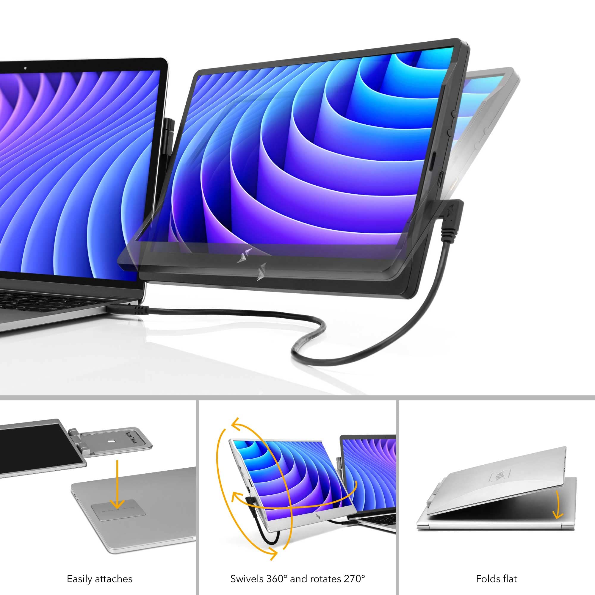 Sidetrak Swivel 14    Patented Attachable Portable Monitor For Laptop | Fhd Tft Laptop Dual Screen | Mac, Pc & Chrome Compatible