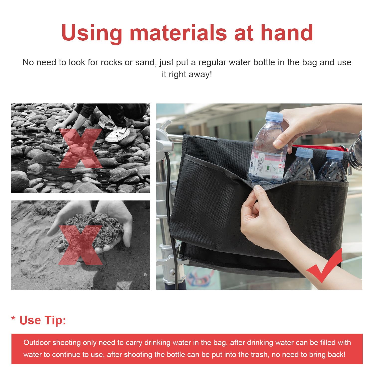 Multi Pocket Carry Weight Bag Replace Heavy Duty Sandbag, Quick Adjust Counterweight For Photography Light Stand, Tripod, Light