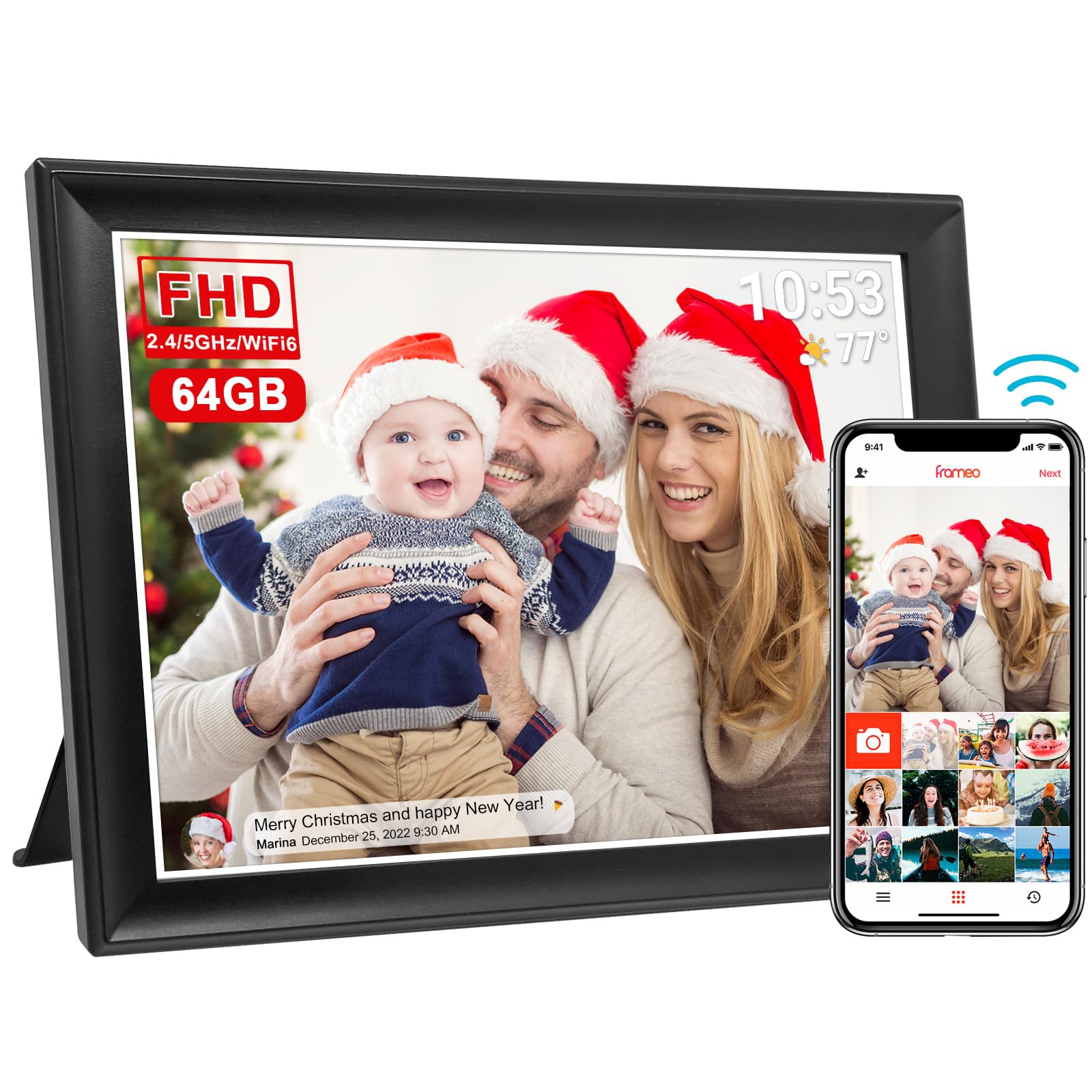 64Gb Frameo 10.5 Inch Smart Wifi Digital Photo Frame 1920X1280 Fhd Ips Lcd Touch Screen, Auto Rotate, 64Gb Storage, Support Sd C