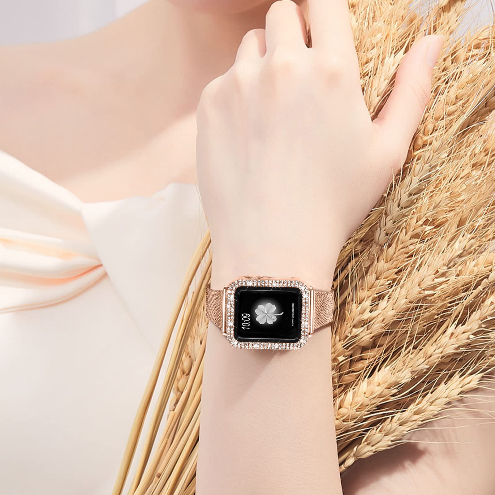 Joyozy Slim Stainless Steel Band Compatible With Apple Watch 38Mm 40Mm 41Mm 42Mm 44Mm 45Mm Milanese Strap With Bling Glitter Cas