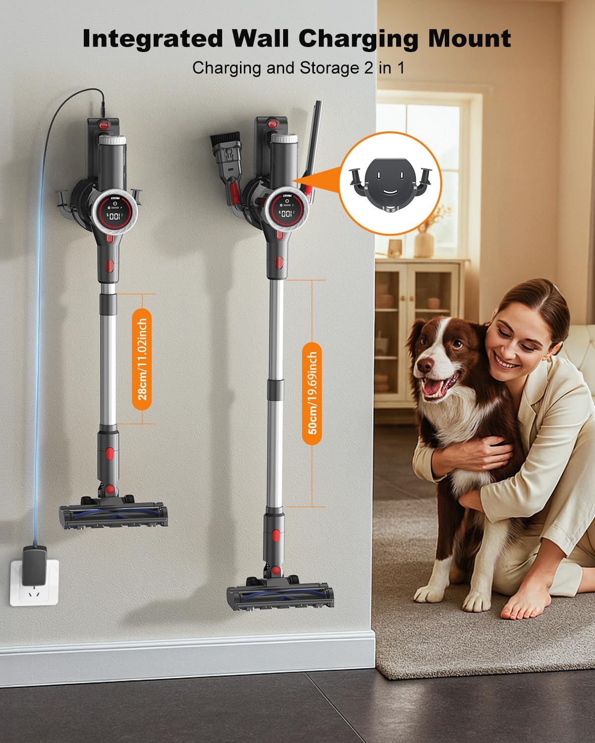 Cordless Vacuum Cleaner, 6-In-1 Lightweight Stick Vacuum With 45Mins Runtime, Led Display & Light, Self-Standing, Rechargeable C