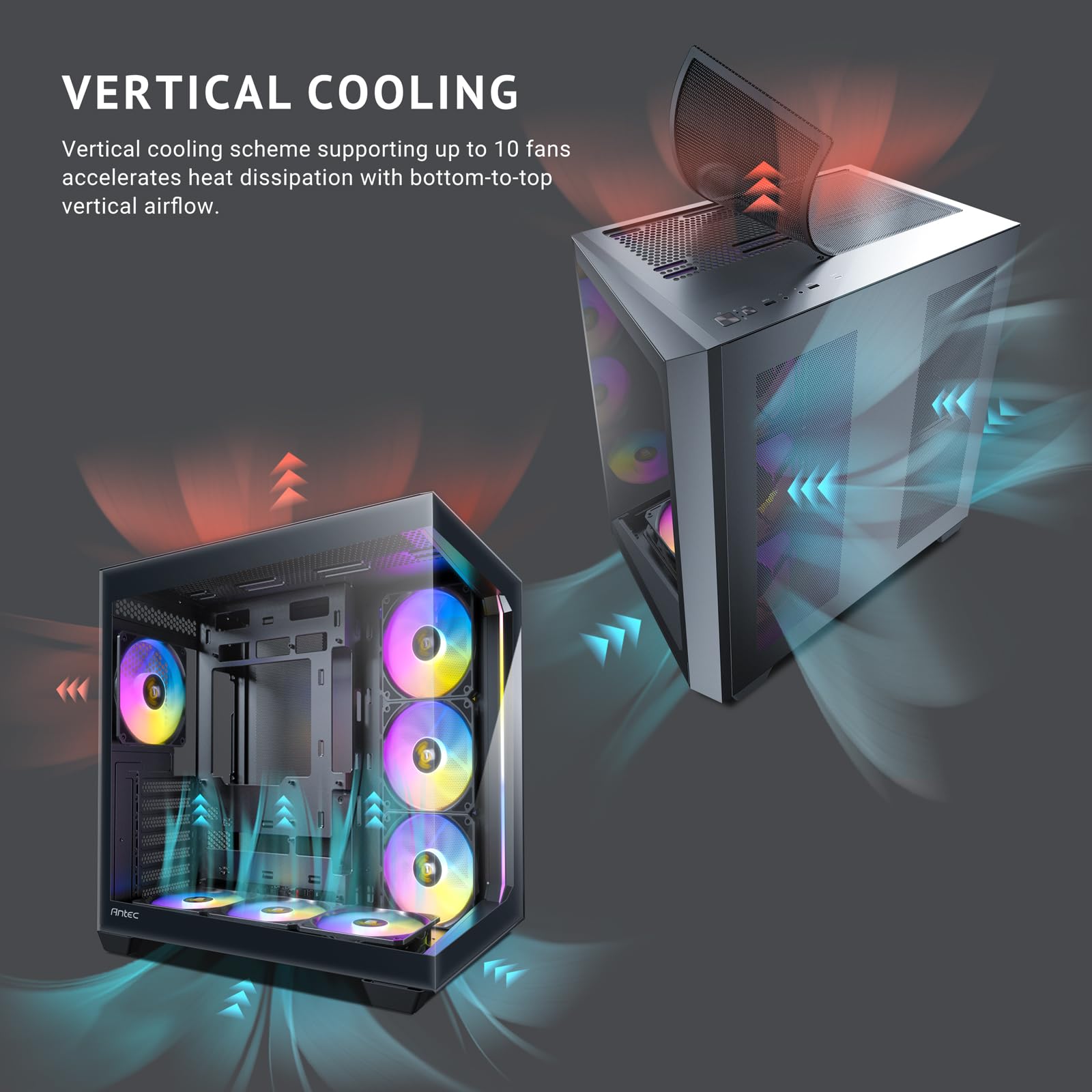 Antec C5 Argb, 7 X 120Mm Argb Pwm Fans Included, Up To 10 Fans Simultaneously, Type C 3.2 Gen 2 Port, Seamless Tempered Glass Fr