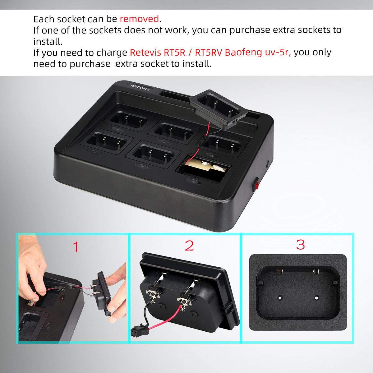 Retevis Rt29 Ailunce Hd1 Walkie Talkie Six Way Charger, Practical Multi Charger Compatible With Retevis Rt29 Rb23 Ailunce Hd1 Two Way Radio (1 Pack)