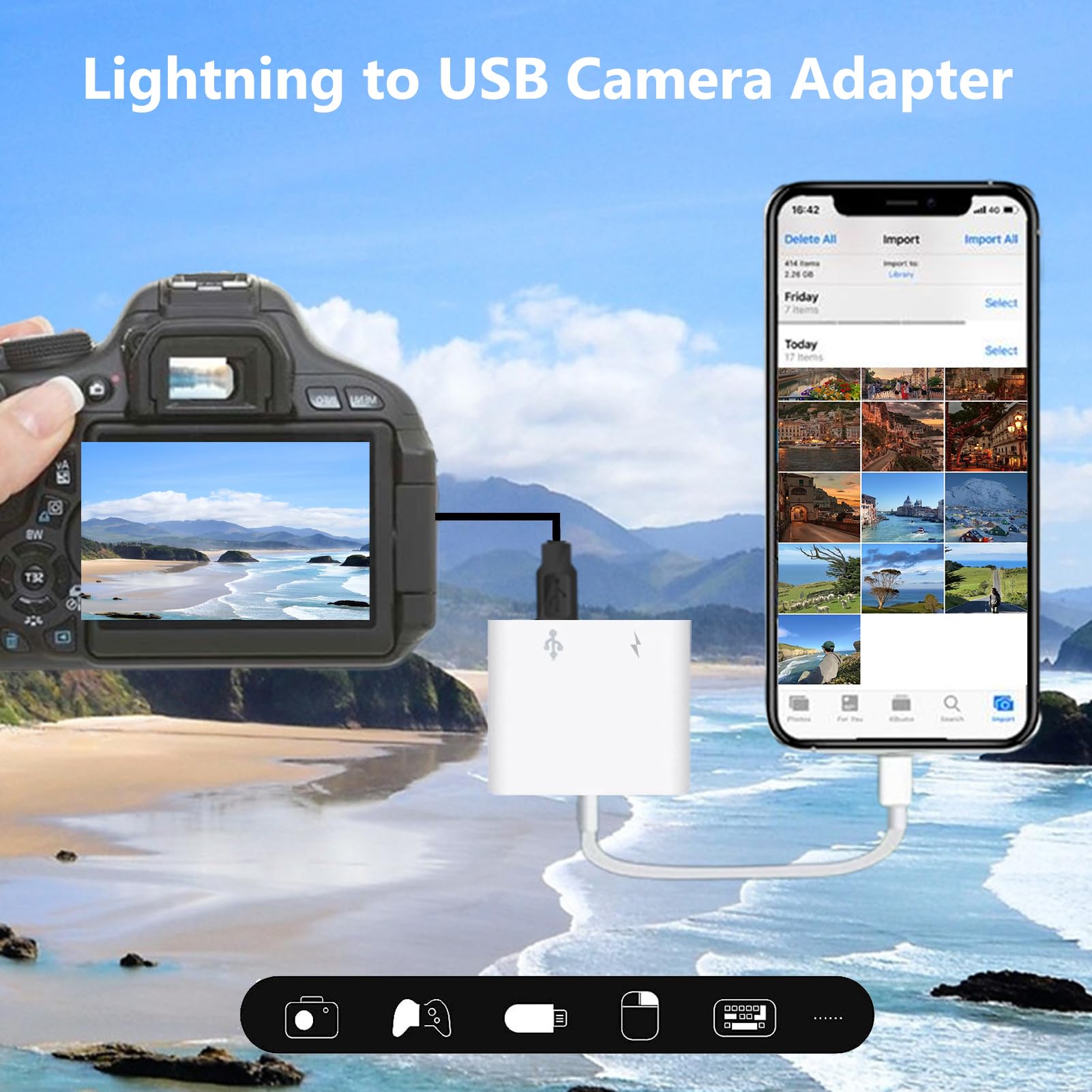 [Apple Mfi Certified] Lightning To Usb Camera Adapter With Charging Port For Iphone, Usb 3.0 Female Otg Cable For Ipad To Connec