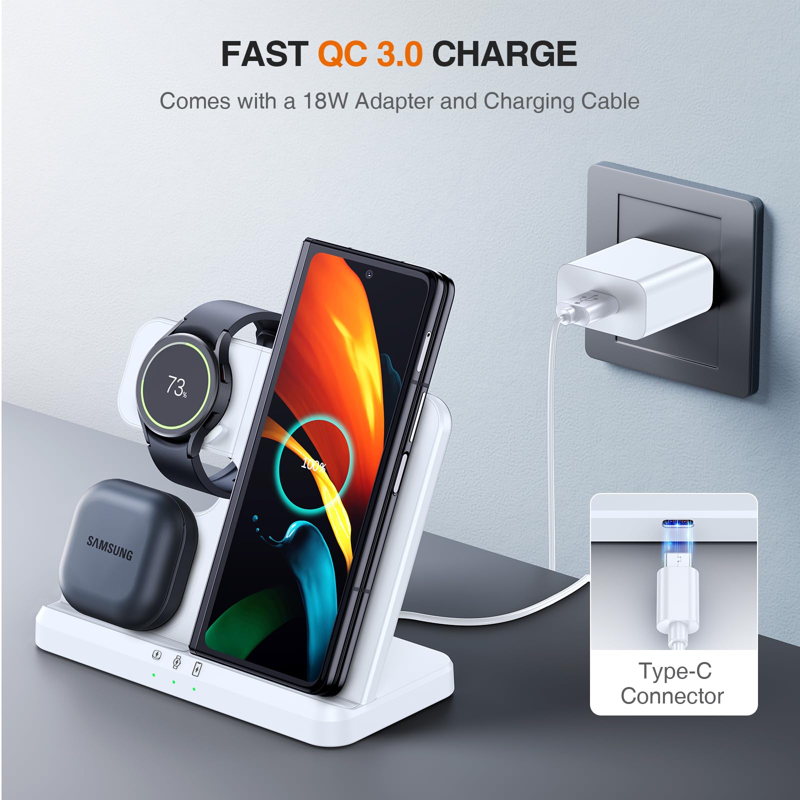 Lk Samsung Wireless Charger 3 In 1 Samsung Charging Station Galaxy Watch Charger Compatible For Samsung S24 Ultra Plus S23 S22 S