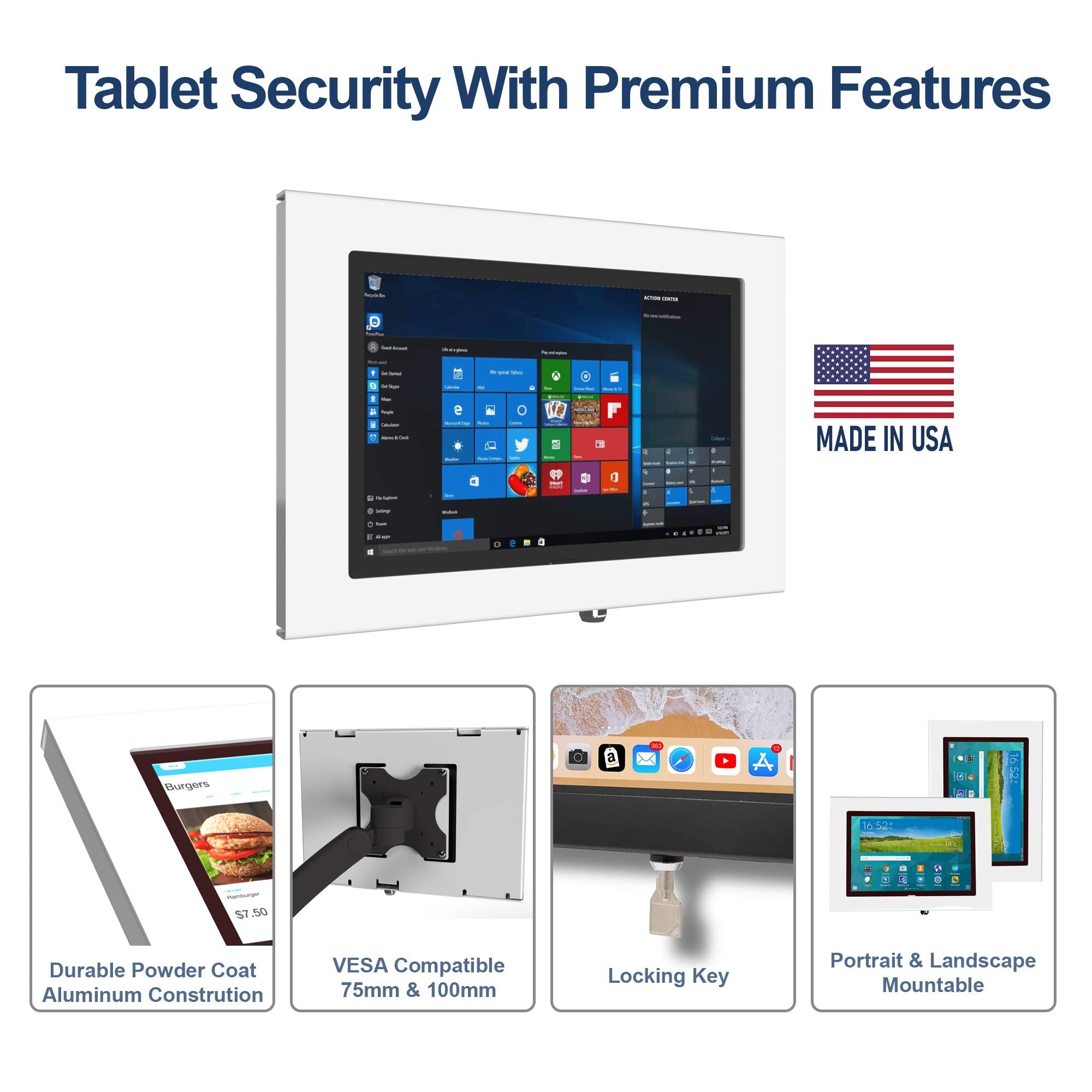 Tabcare Locking Security Metal Case For Lenovo 10E Chromebook Tablet Supports Wall Mount 75/100 Mm Vesa (Black, 10E Chromebook)