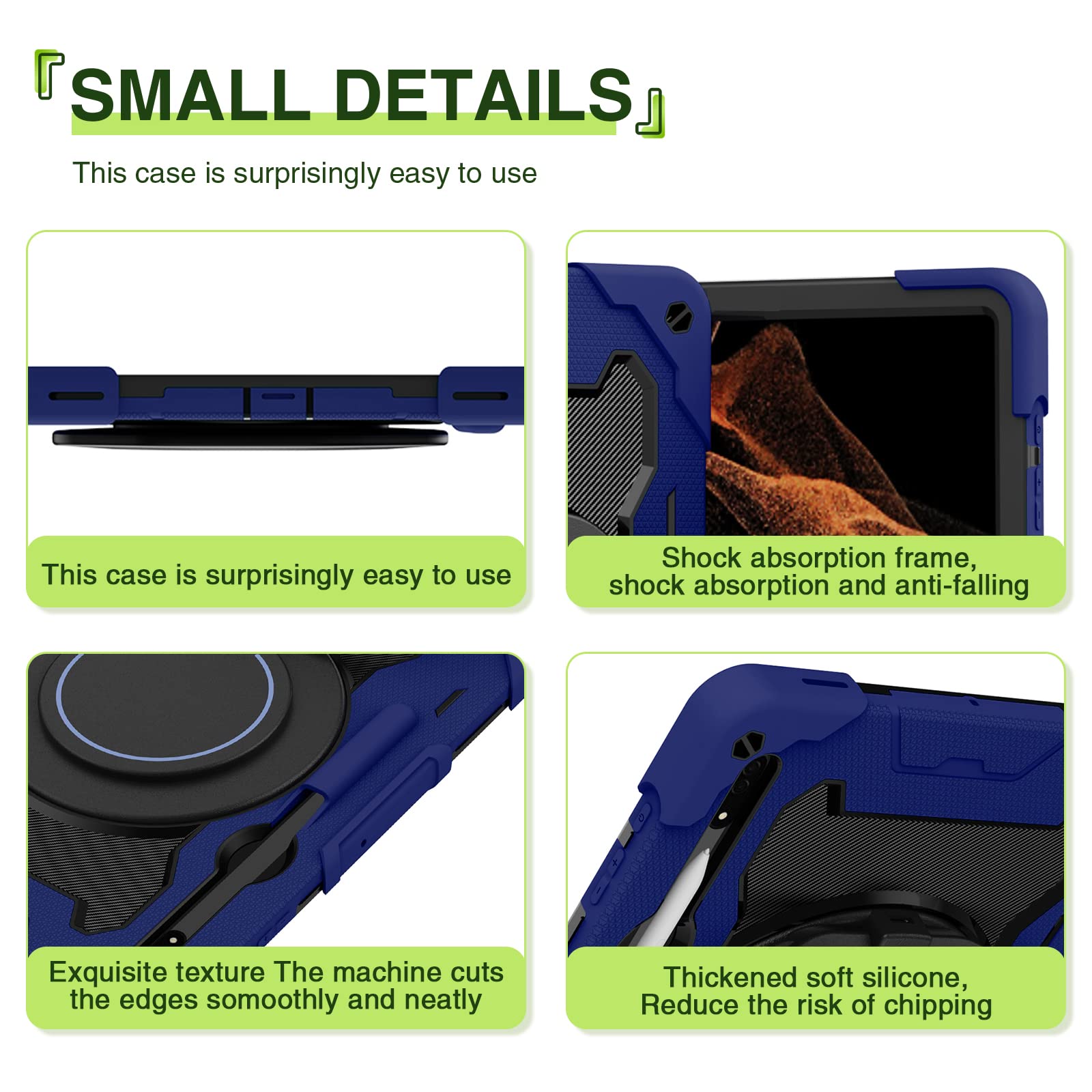 Dteck Galaxy Tab S8 Ultra Case 2022, Heavy Duty Rugged Military Grade Shockproof Case With S-Pen Holder & 360 Handle Kickstand F