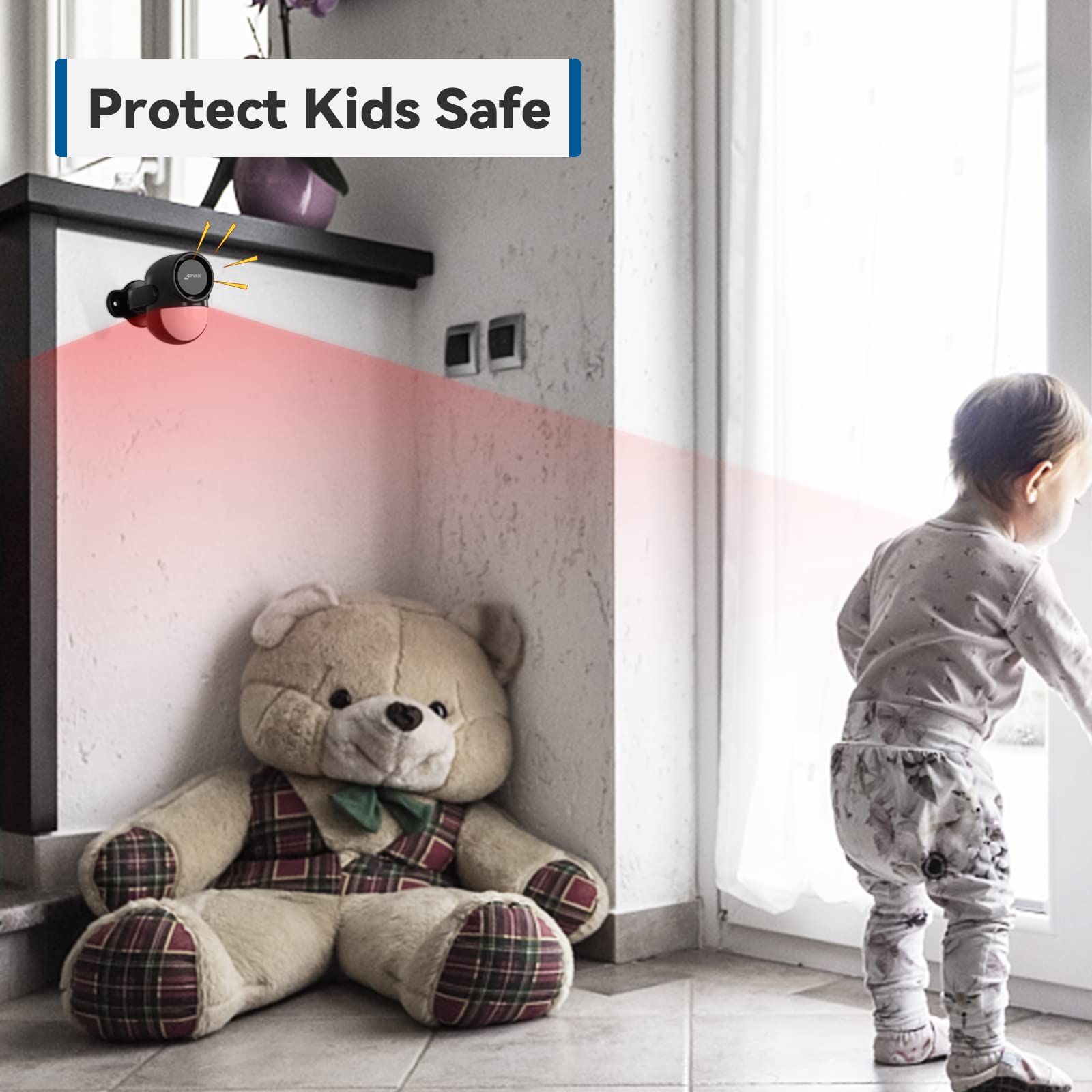 Cpvan Motion Sensor Alarm With 328Ft Remote Control, Indoor Wireless Infrared Security Motion Detector With Siren (125Db, 40Ft P