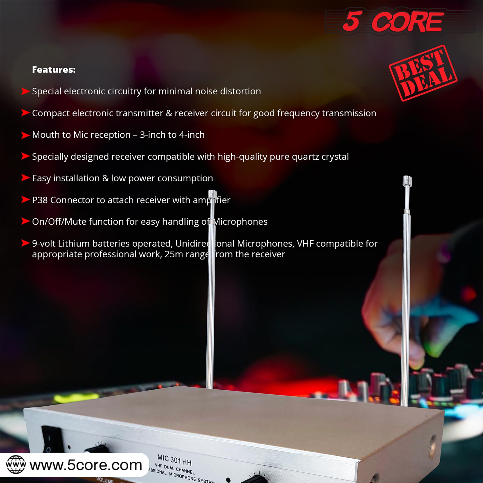 5 Core 2 Channel Wireless Microphones W 2 Headset Portable Mini Mic Headset Microfono Inalambricos With Receiver - Wm 301 Hh