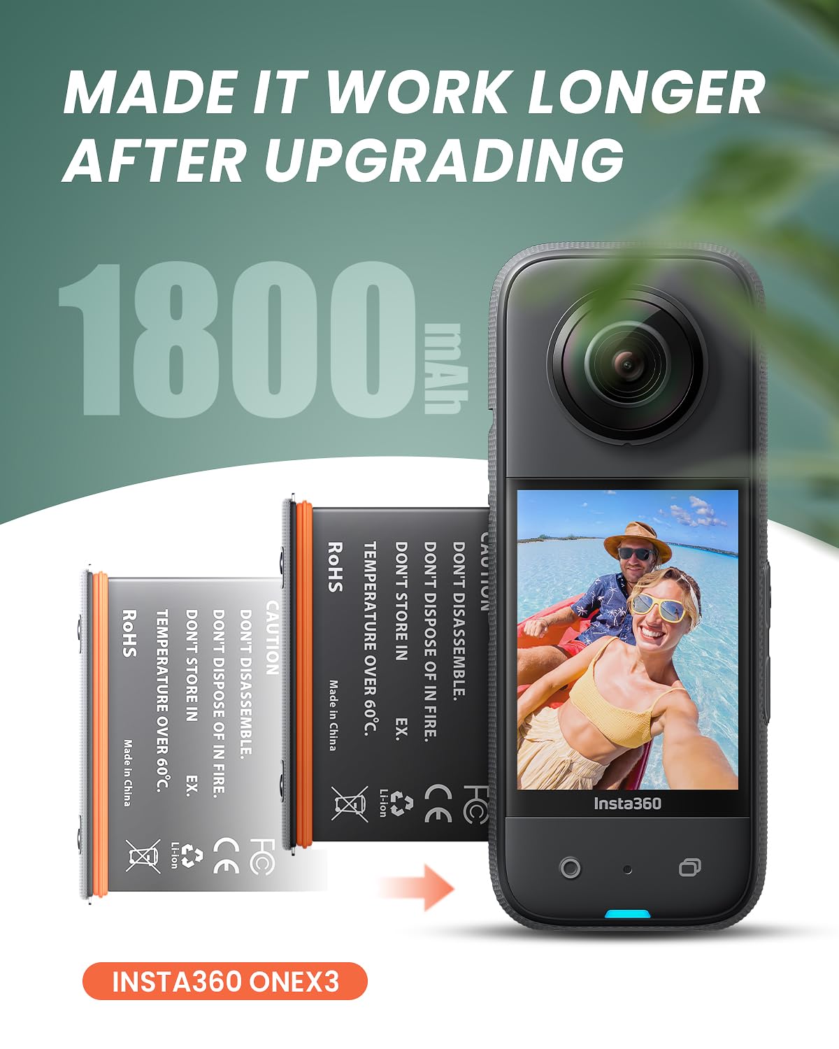 Fast Battery Charger For Insta360 X3, Quick Portable 2 Channel Battery Charging Station With One Insta360 X3 Battery 1800Mah Hig