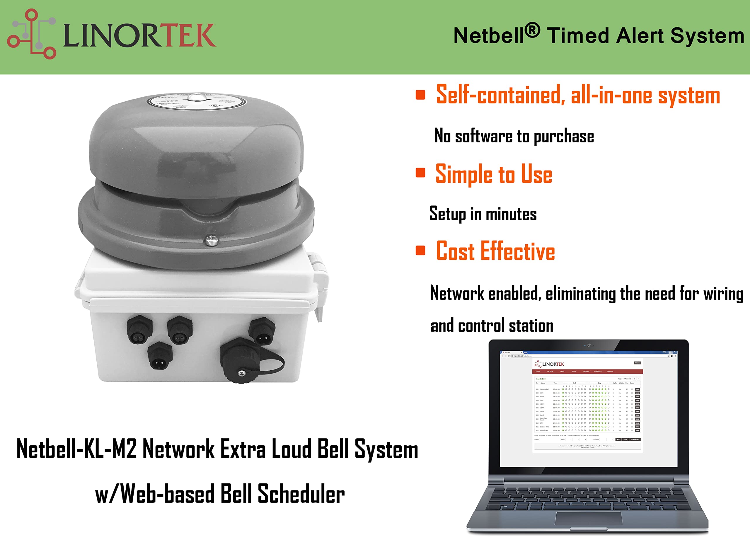 Netbell Kl M2 Web Based Automatic All In One Extra Loud Break Bell System W/Programmable Bell Timer Controller