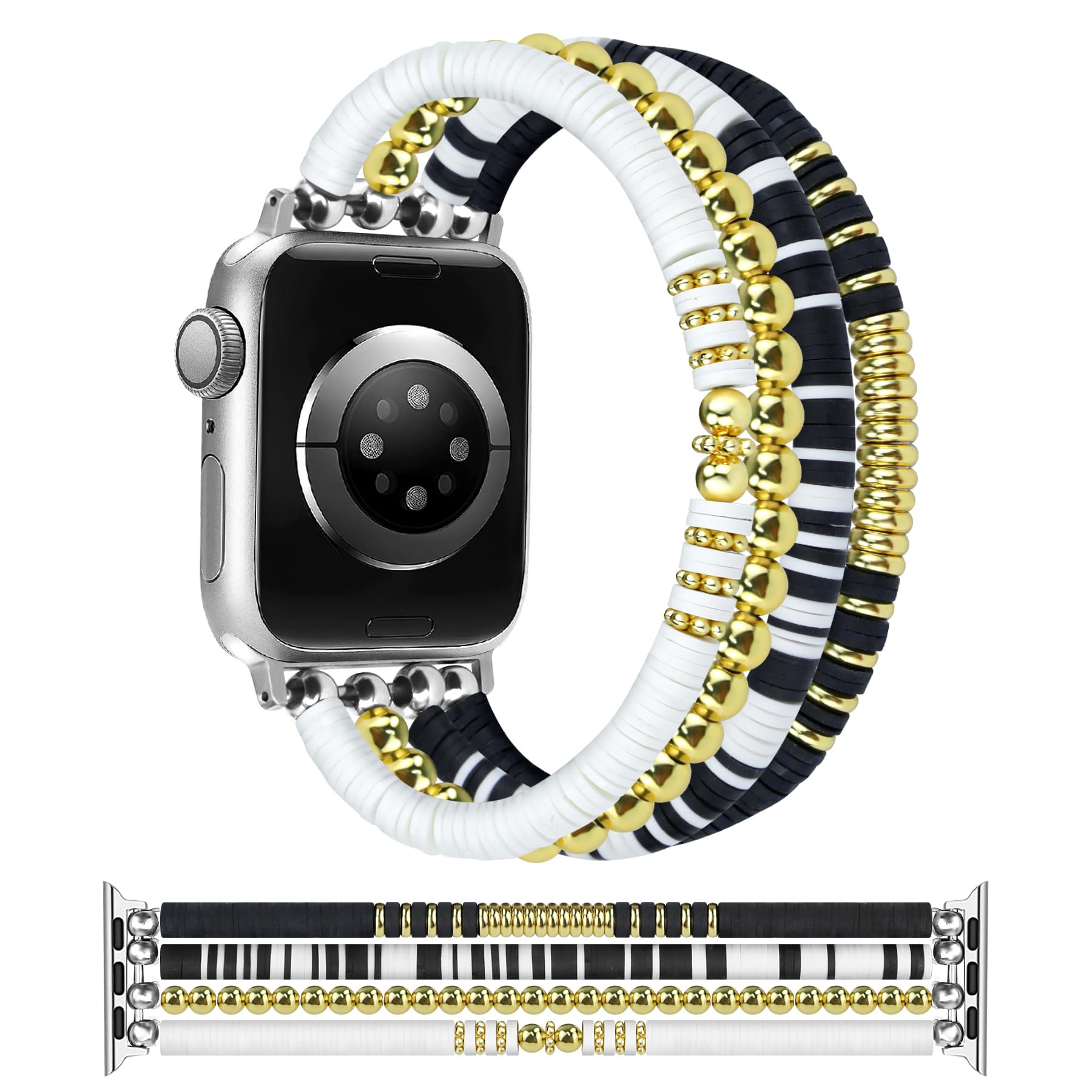 Jr.Dm Beaded Bracelet Compatible With Apple Watch 40Mm 38Mm 41Mm 42Mm 44Mm 45Mm 46Mm For Women, Cute Stretchy Gold Bead Fancy Je