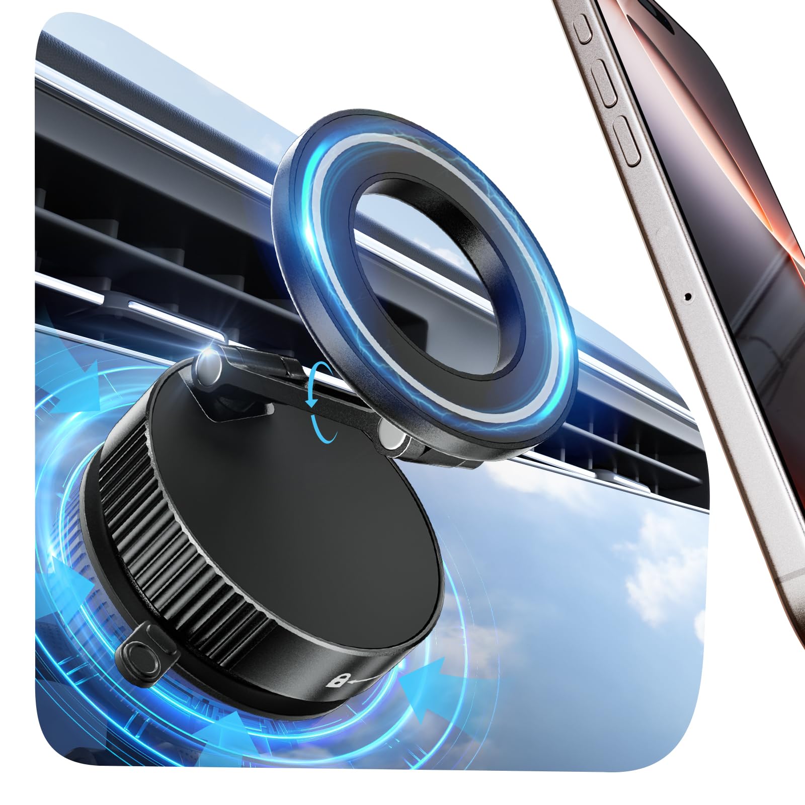 Uoboder 360 Foldable Vacuum Magnetic Phone Holder, Magnetic Car Phone Mount, Hands-Free Suction Cup Phone Holder For Smooth Surf