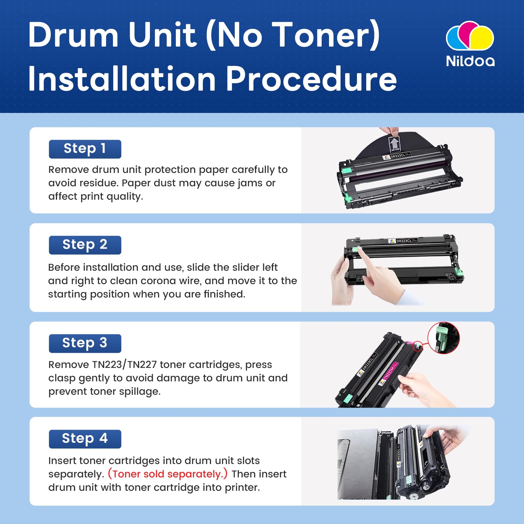 Dr223Cl Drum Unit Set 4 Pack Replacement For Brother Dr-223Cl Dr223Cl Mfc-L3710Cw Mfc-L3770Cdw Mfc-L3750Cdw Hl-L3270Cdw Hl-L3290