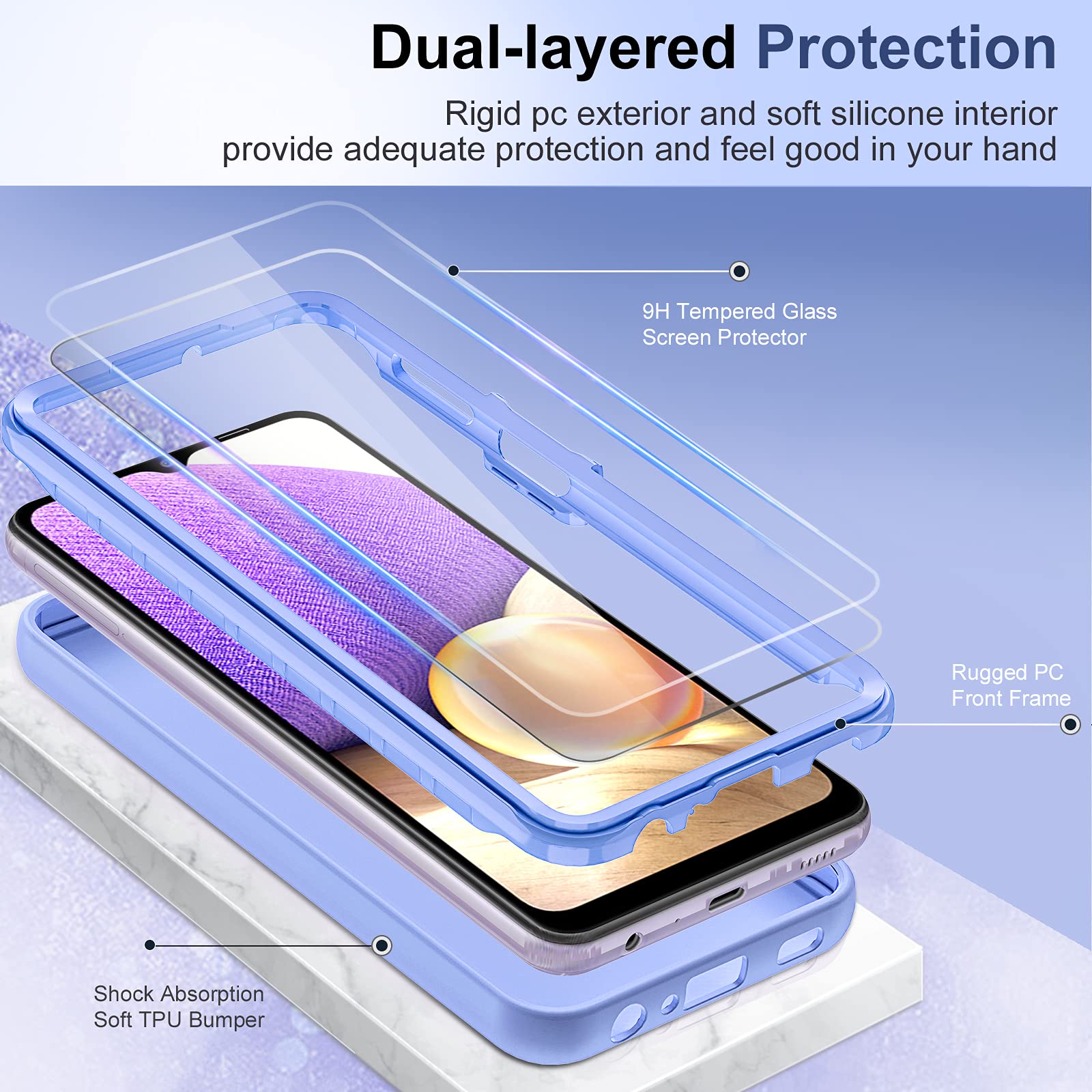 Leyi For Galaxy A32 5G Case, Samsung A32 5G Case, Samsung Galaxy A32 5G Case With [2 X Tempered Glass Screen Protector], Full Bo