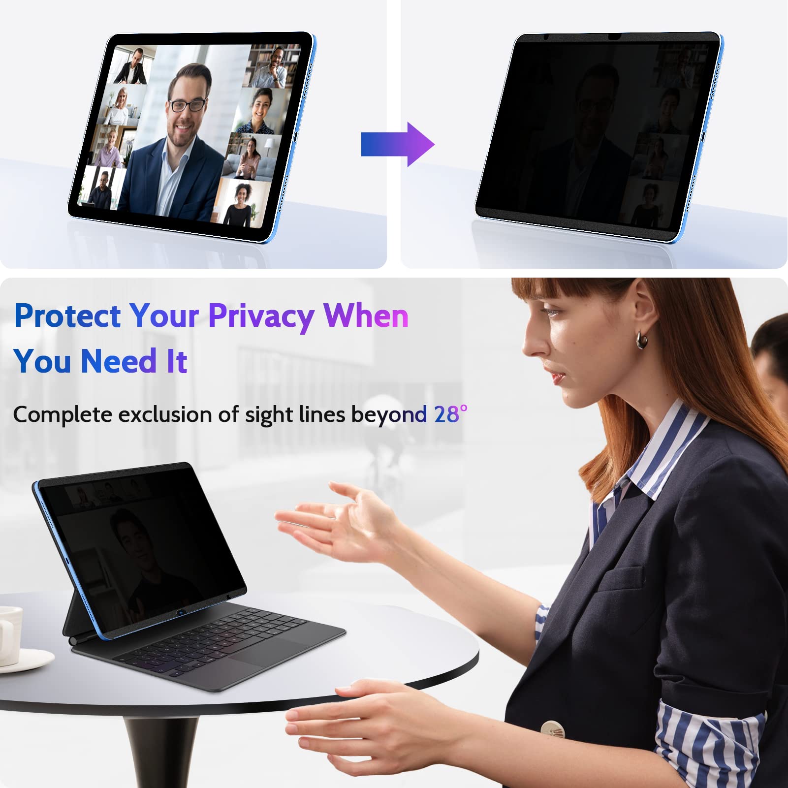 Peslv Magnetic Privacy Screen Protector For Ipad 10Th Gen 2022 (10.9 Inch), Removable Anti Blue Light Glare Spy Private Filter,