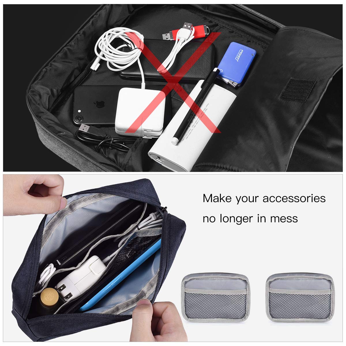 2 Pack Portable Storage Pouch Bag, Universal Electronics Accessories Case Cable Organizer Compatible With Hard Drive, Laptop Mou